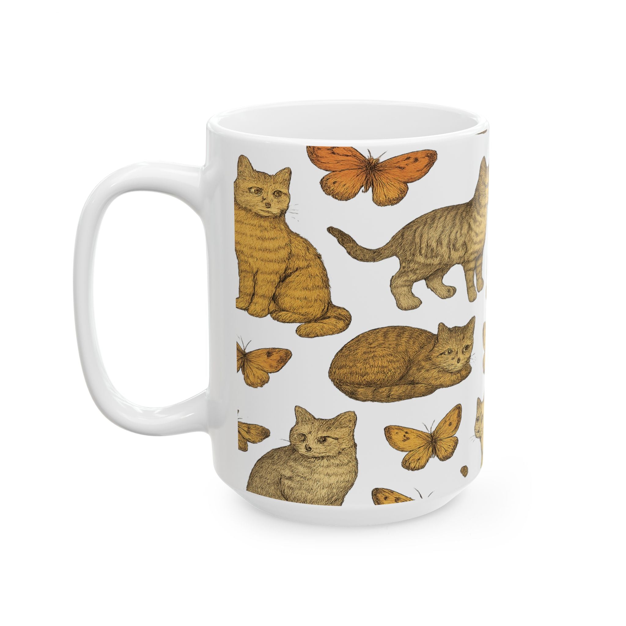 Botanical Cats And Butterflies Full Wrap Coffee Mug | Cats Gift | Ceramic Mug