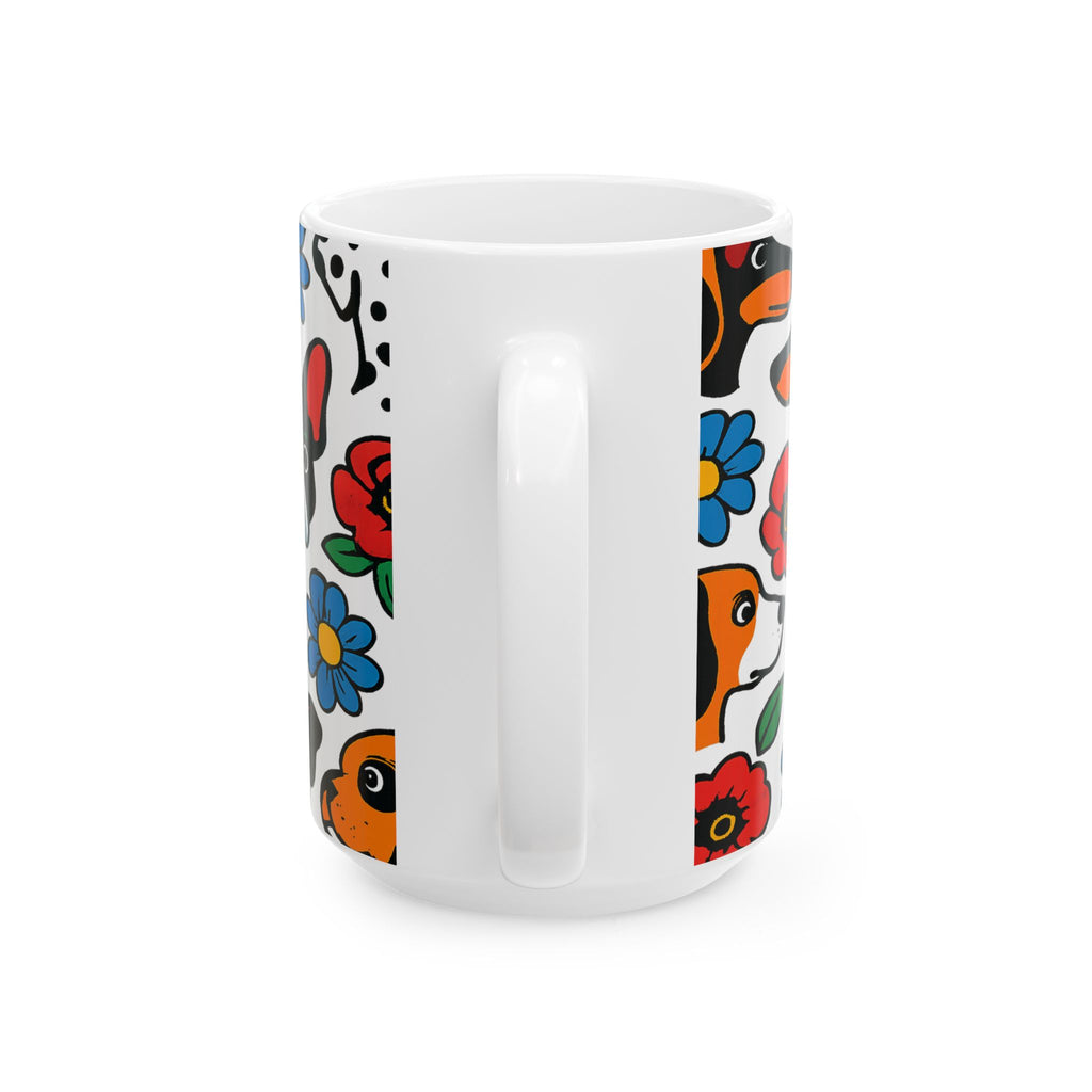 Bold Dogs And Flowers Full Wrap Coffee Mug | Dogs Gift | Ceramic Mug