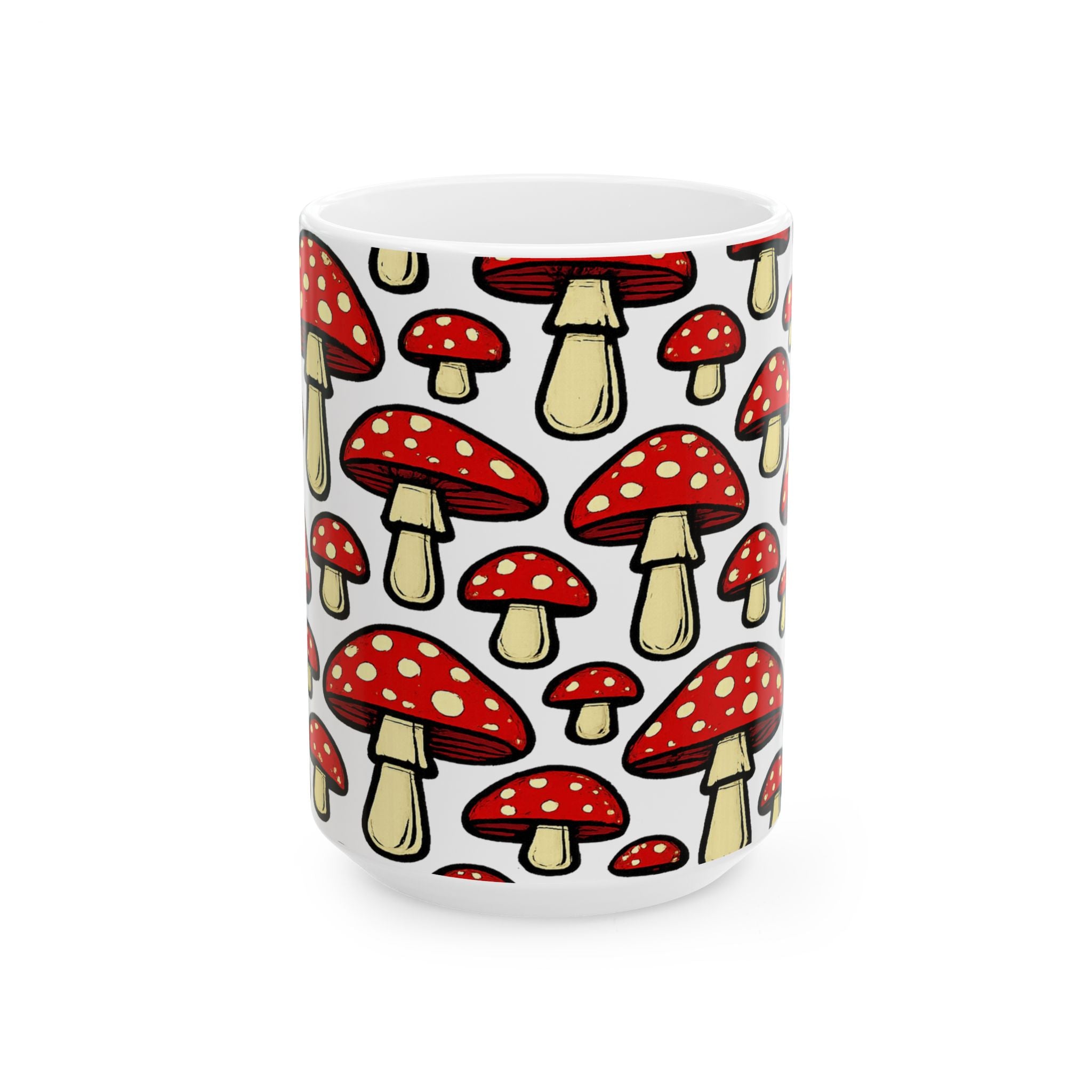 Bold Fairy Tale Mushrooms Full Wrap Coffee Mug | Mushrooms Gift | Ceramic Mug