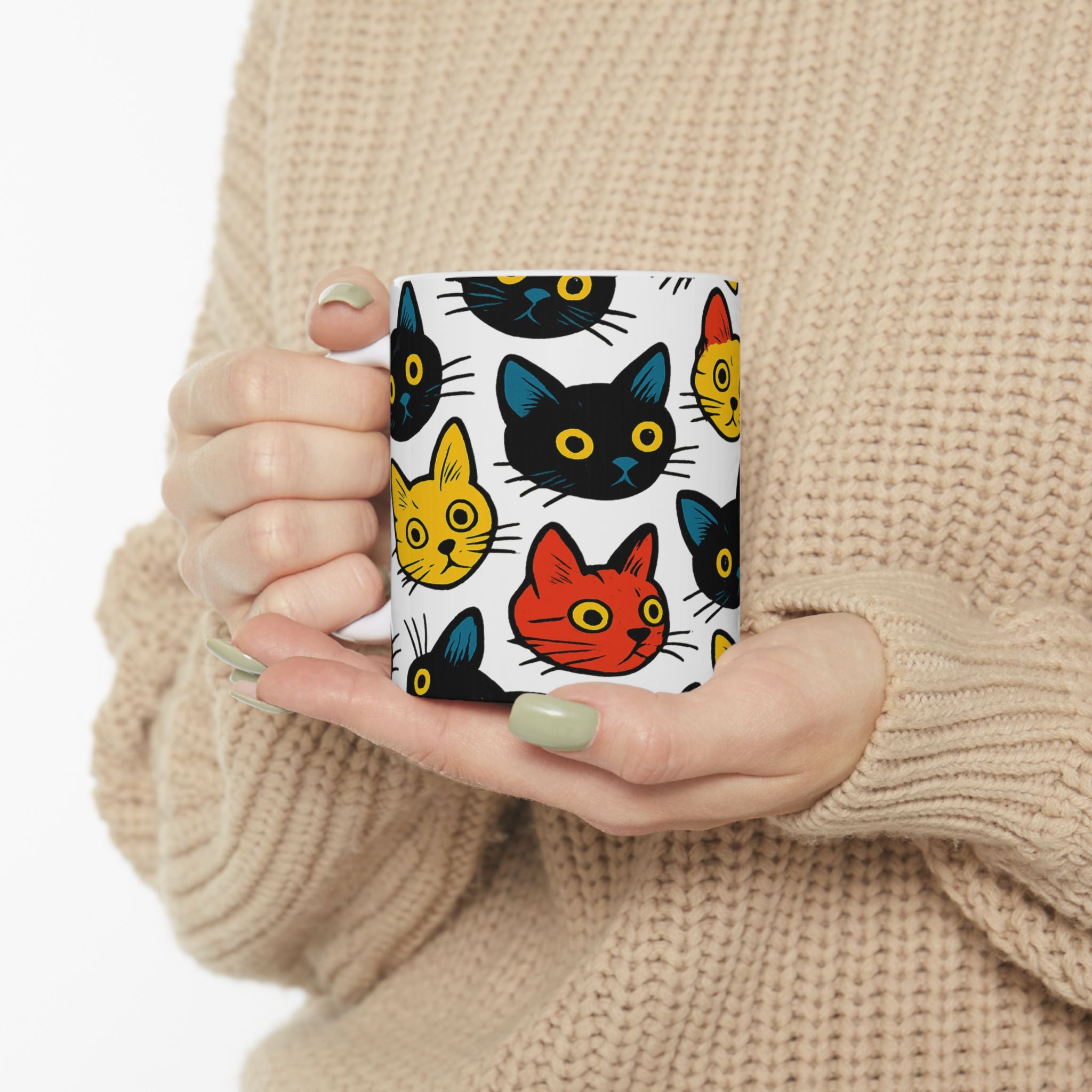 Bold Curious Cats Full Wrap Coffee Mug | Cats Gift | Ceramic Mug