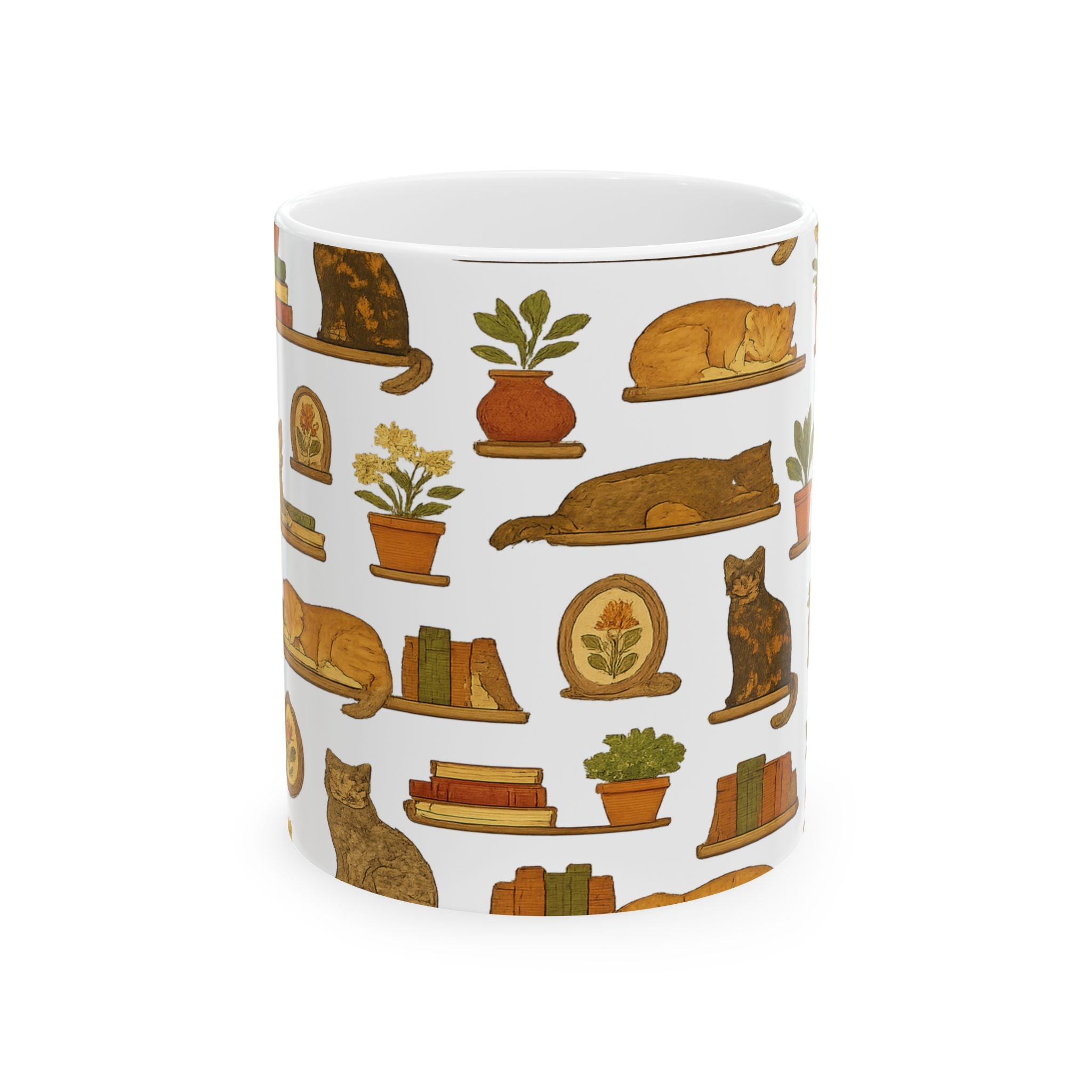 Vintage Cats On Shelves Full Wrap Coffee Mug | Cats Gift | Ceramic Mug