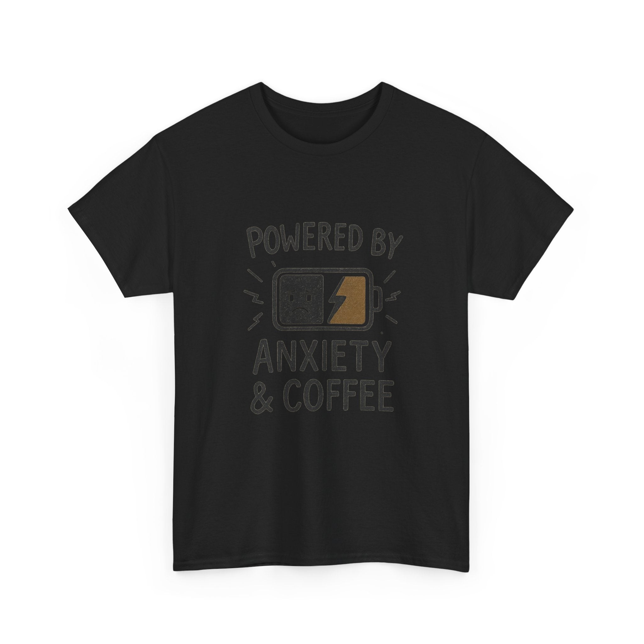 Powered By Anxiety And Coffee Funny T-Shirt | Coffee Lover Gift | Graphic Tee