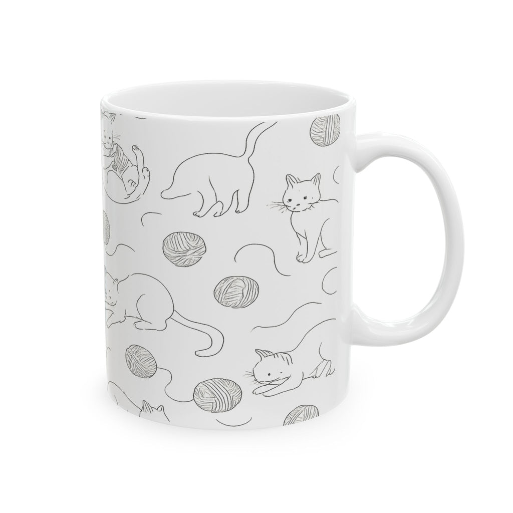 Delicate Cats With Yarn Full Wrap Coffee Mug | Cats Gift | Ceramic Mug