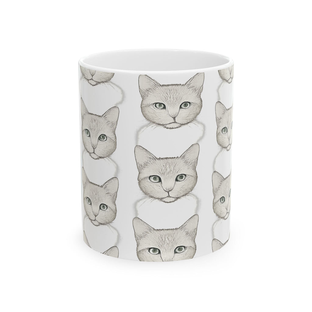 Delicate Cat Faces Full Wrap Coffee Mug | Cats Gift | Ceramic Mug