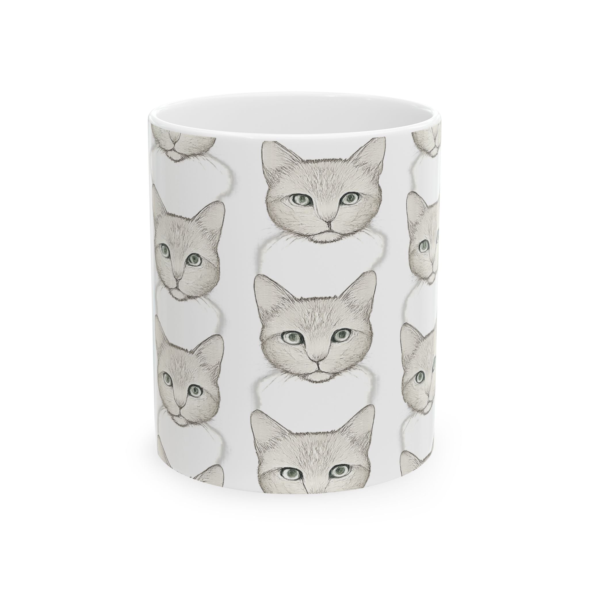 Delicate Cat Faces Full Wrap Coffee Mug | Cats Gift | Ceramic Mug
