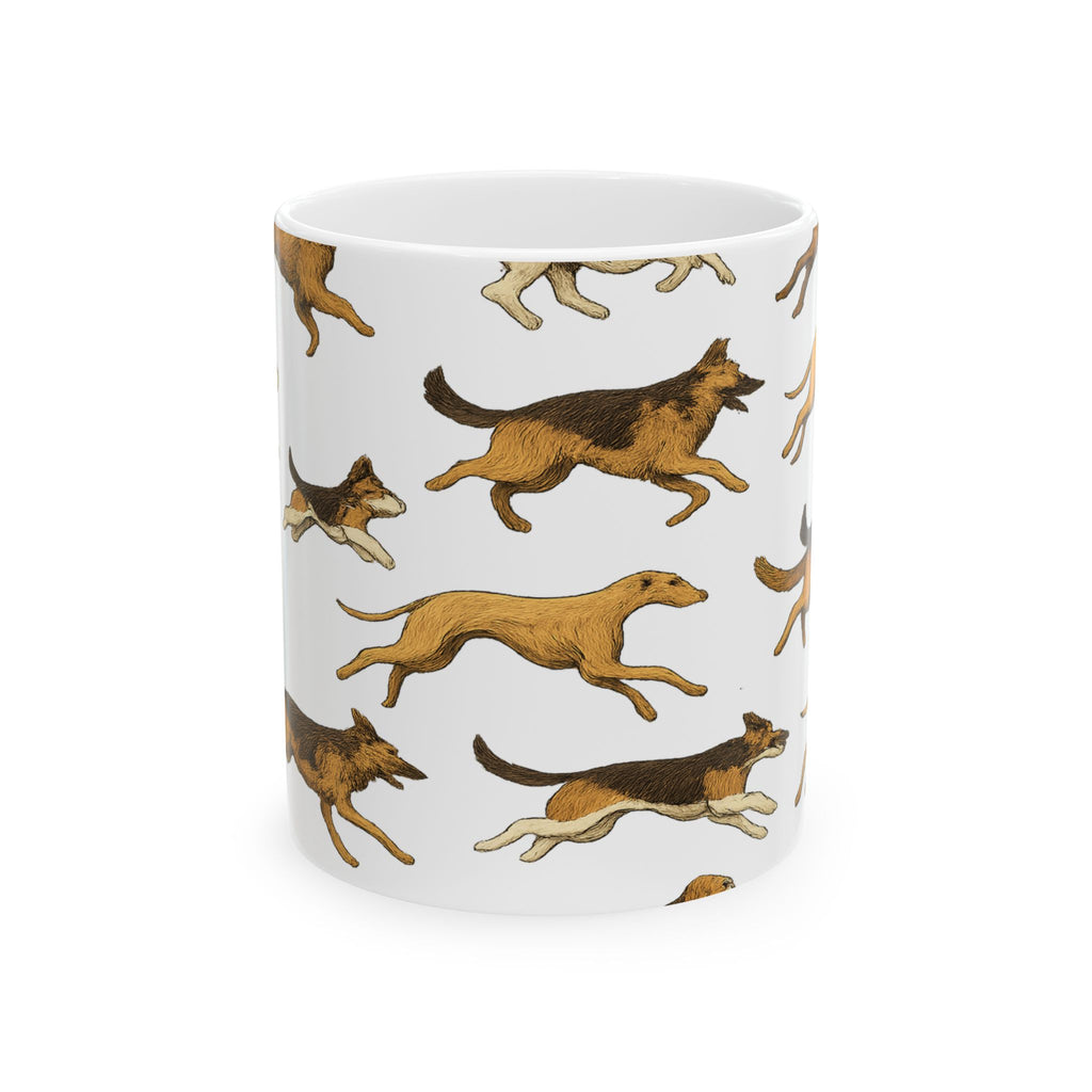 Botanical Running Dogs Full Wrap Coffee Mug | Dogs Gift | Ceramic Mug