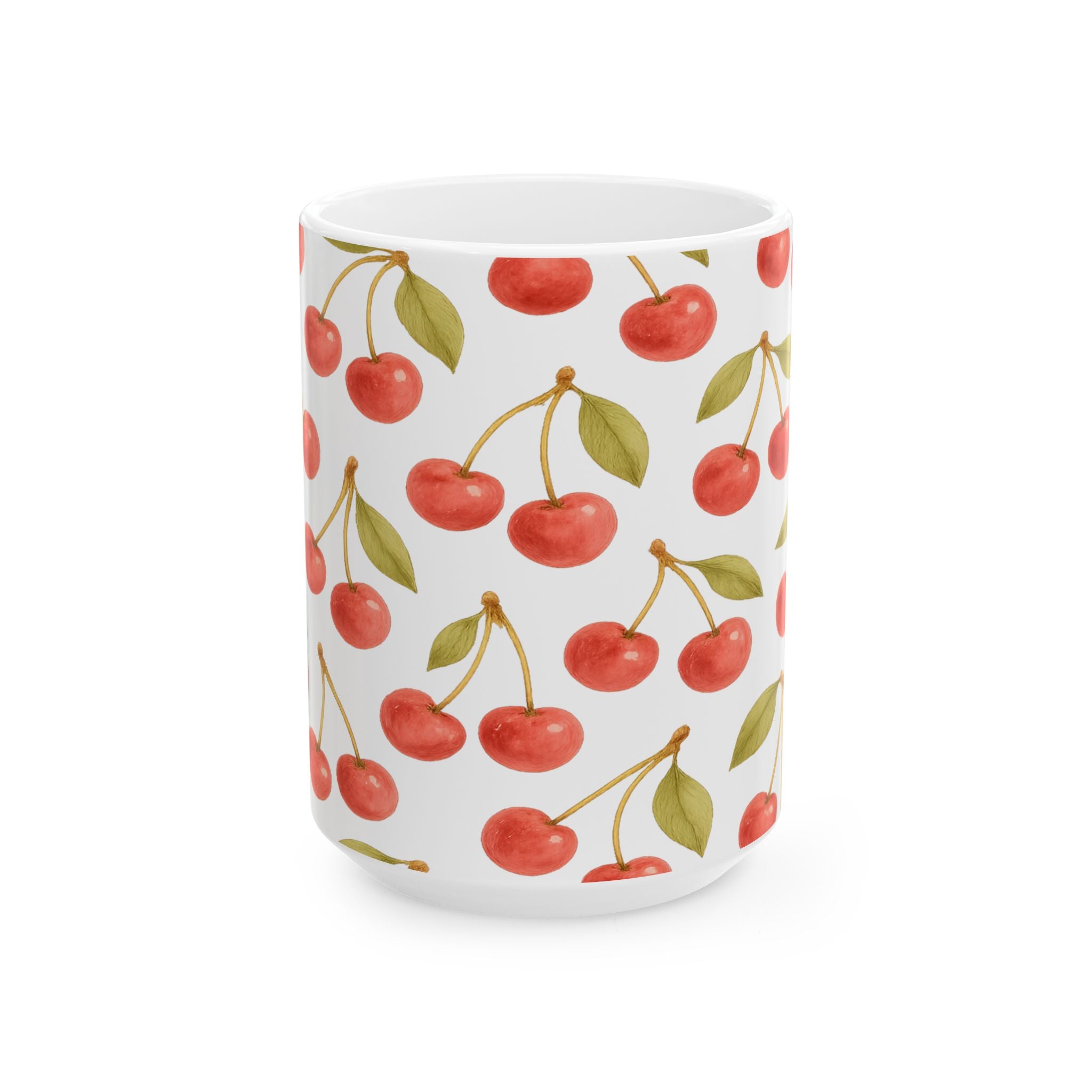 Watercolor Cherries Full Wrap Coffee Mug | Fruit Gift | Ceramic Mug
