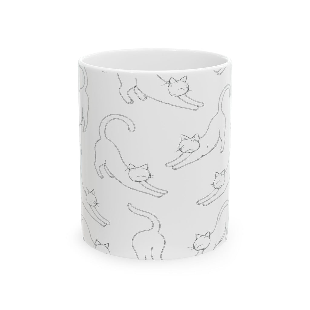 Delicate Stretching Cats Full Wrap Coffee Mug | Cats Gift | Ceramic Mug