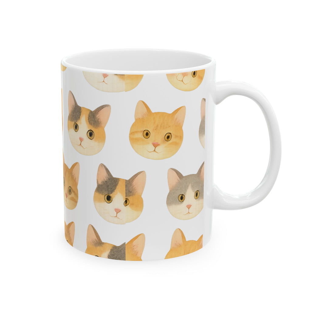 Watercolor Cat Faces Full Wrap Coffee Mug | Cats Gift | Ceramic Mug