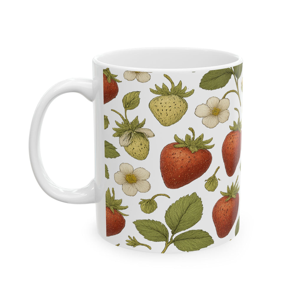 Botanical Strawberries Pattern Coffee Mug | Fruit Lover Gift | Ceramic Mug
