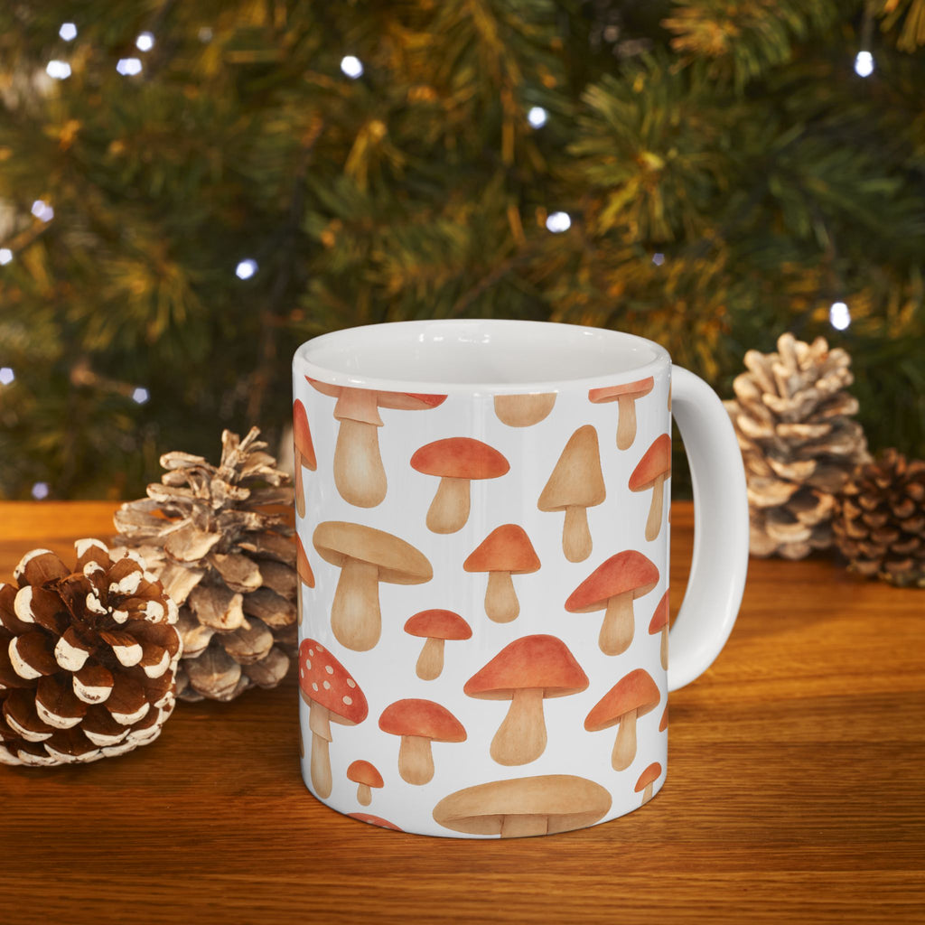 Watercolor Fairy Tale Mushrooms Full Wrap Coffee Mug | Mushrooms Gift | Ceramic Mug
