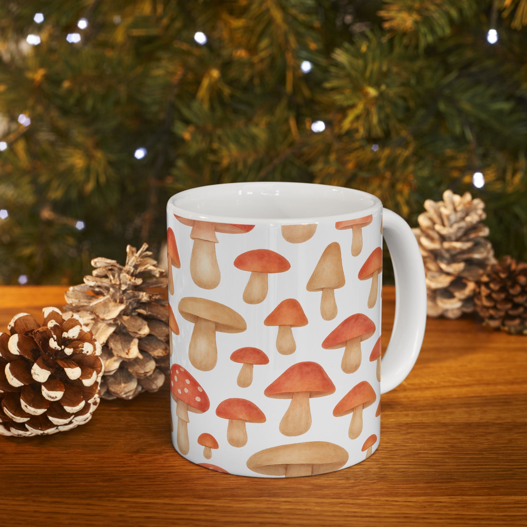 Watercolor Fairy Tale Mushrooms Full Wrap Coffee Mug | Mushrooms Gift | Ceramic Mug