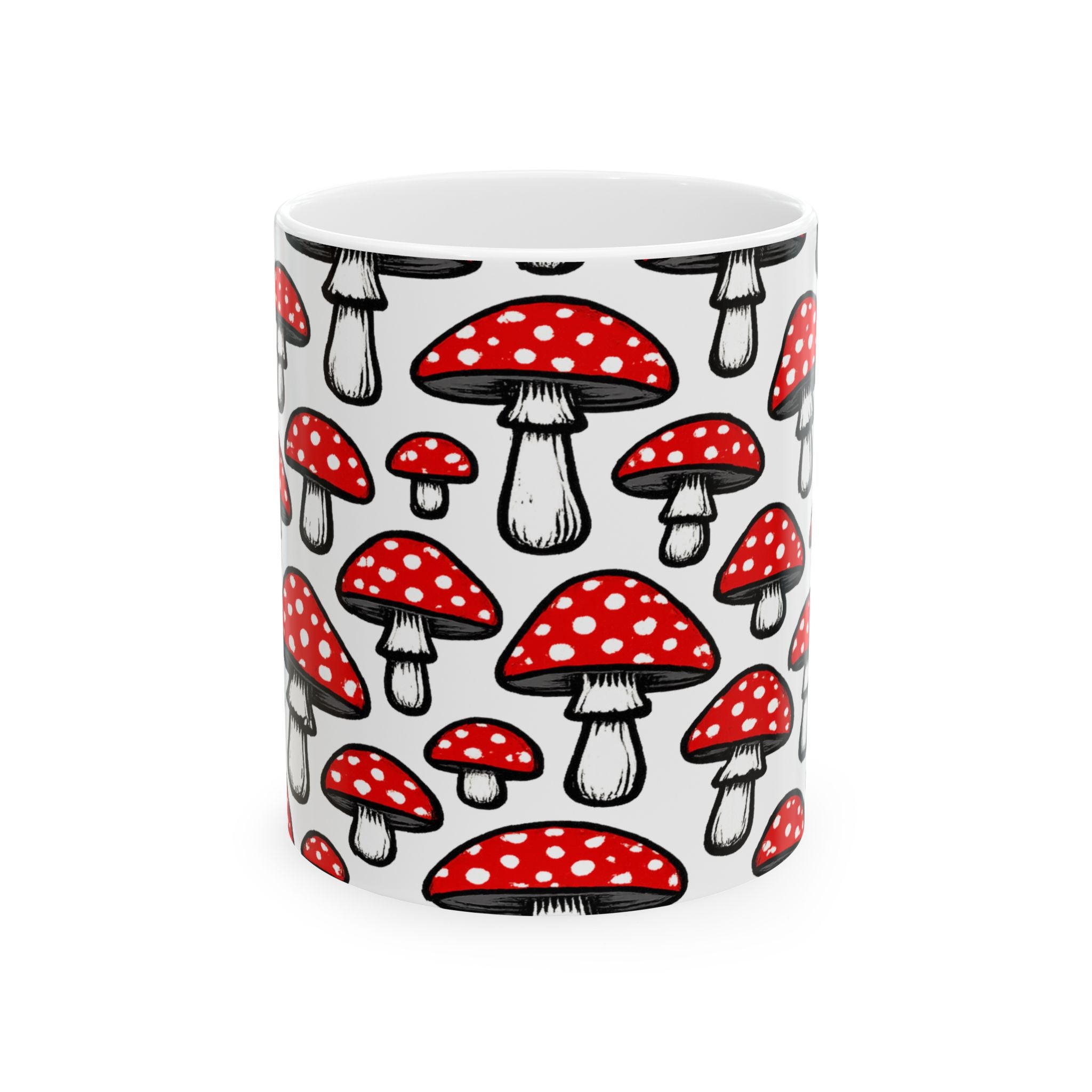 Bold Fly Agaric Mushrooms Full Wrap Coffee Mug | Mushrooms Gift | Ceramic Mug