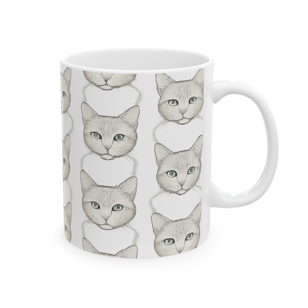 Delicate Cat Faces Full Wrap Coffee Mug | Cats Gift | Ceramic Mug