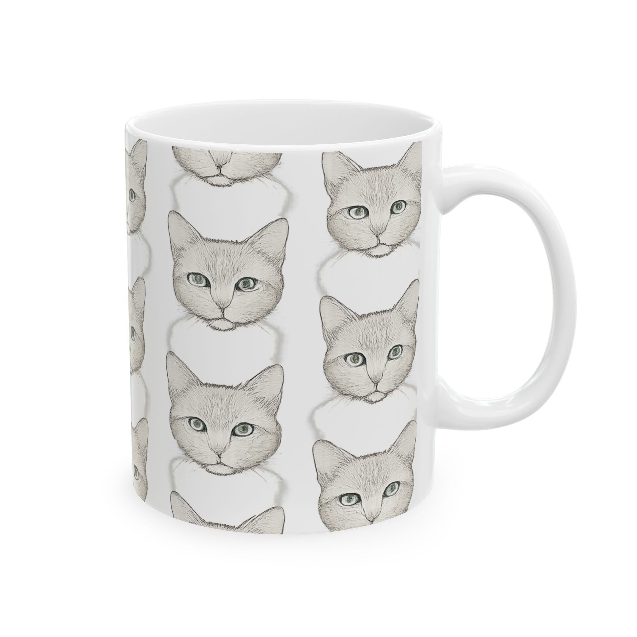 Delicate Cat Faces Full Wrap Coffee Mug | Cats Gift | Ceramic Mug