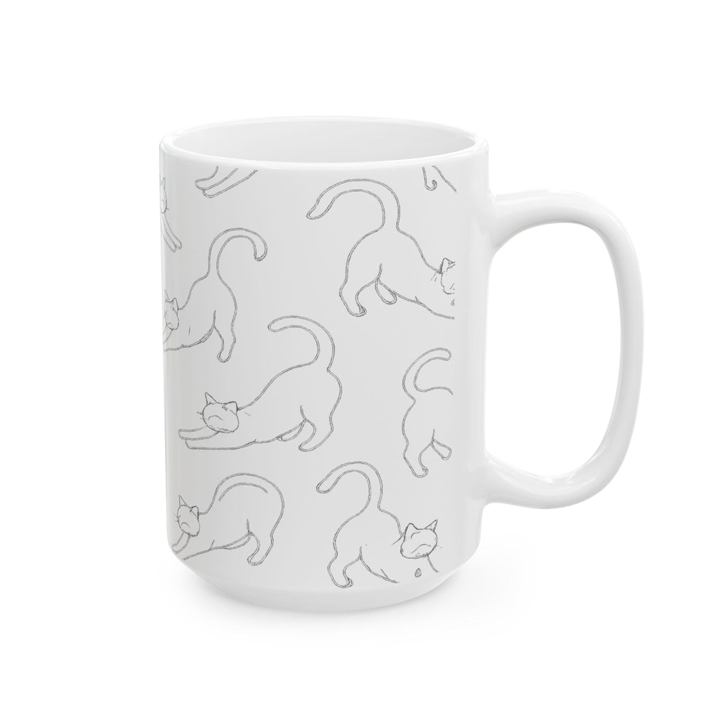 Delicate Stretching Cats Full Wrap Coffee Mug | Cats Gift | Ceramic Mug
