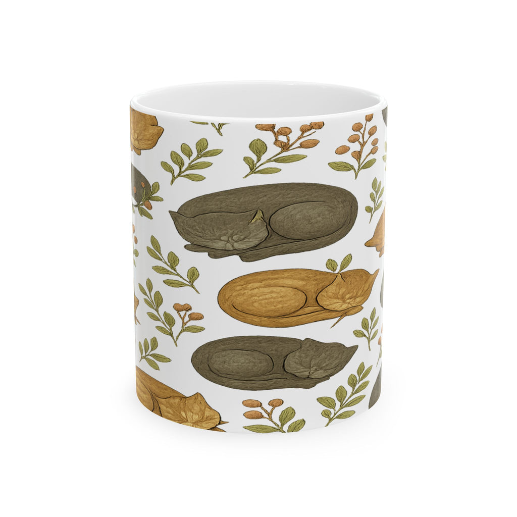 Vintage Sleeping Cats Full Wrap Coffee Mug | Cats Gift | Ceramic Mug