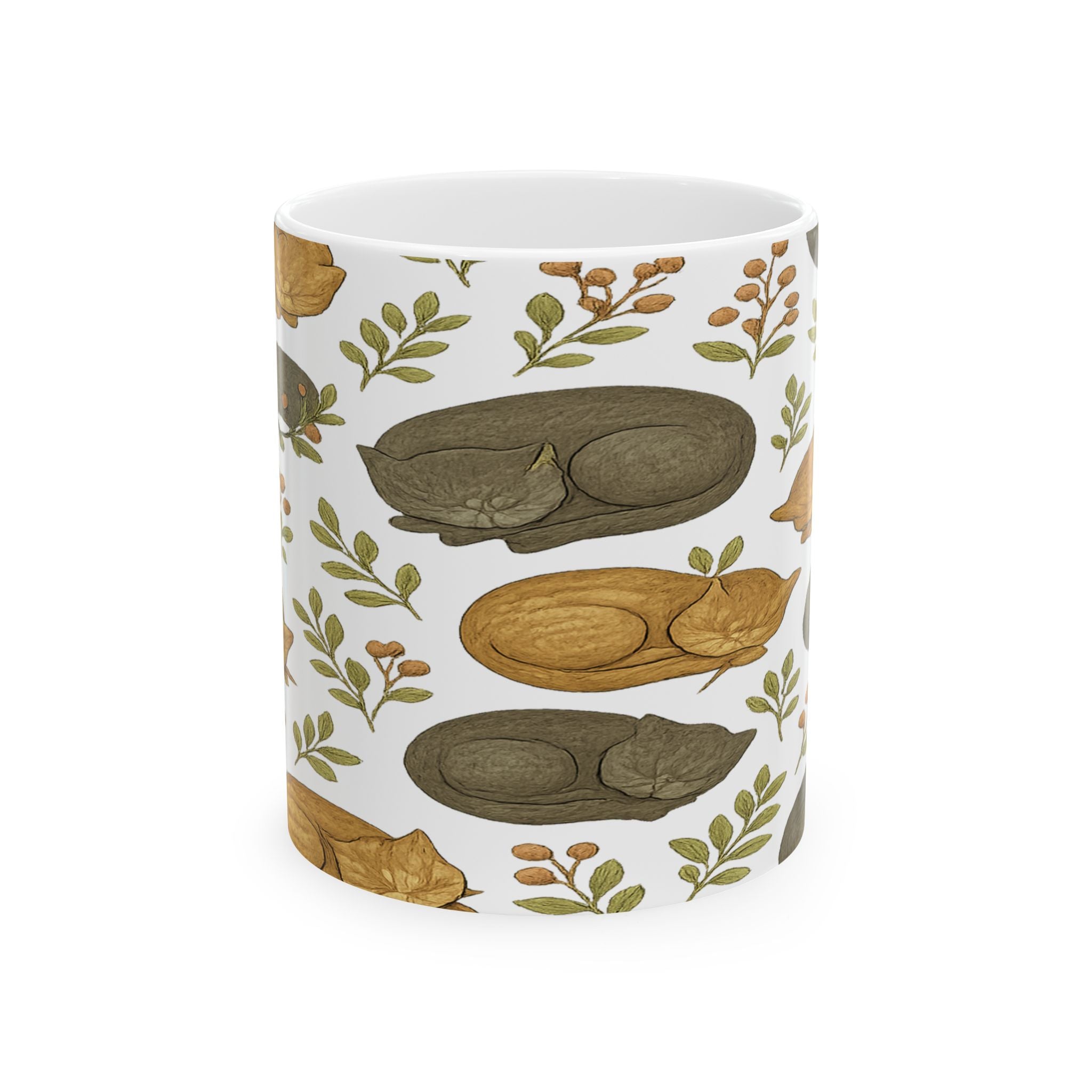 Vintage Sleeping Cats Full Wrap Coffee Mug | Cats Gift | Ceramic Mug