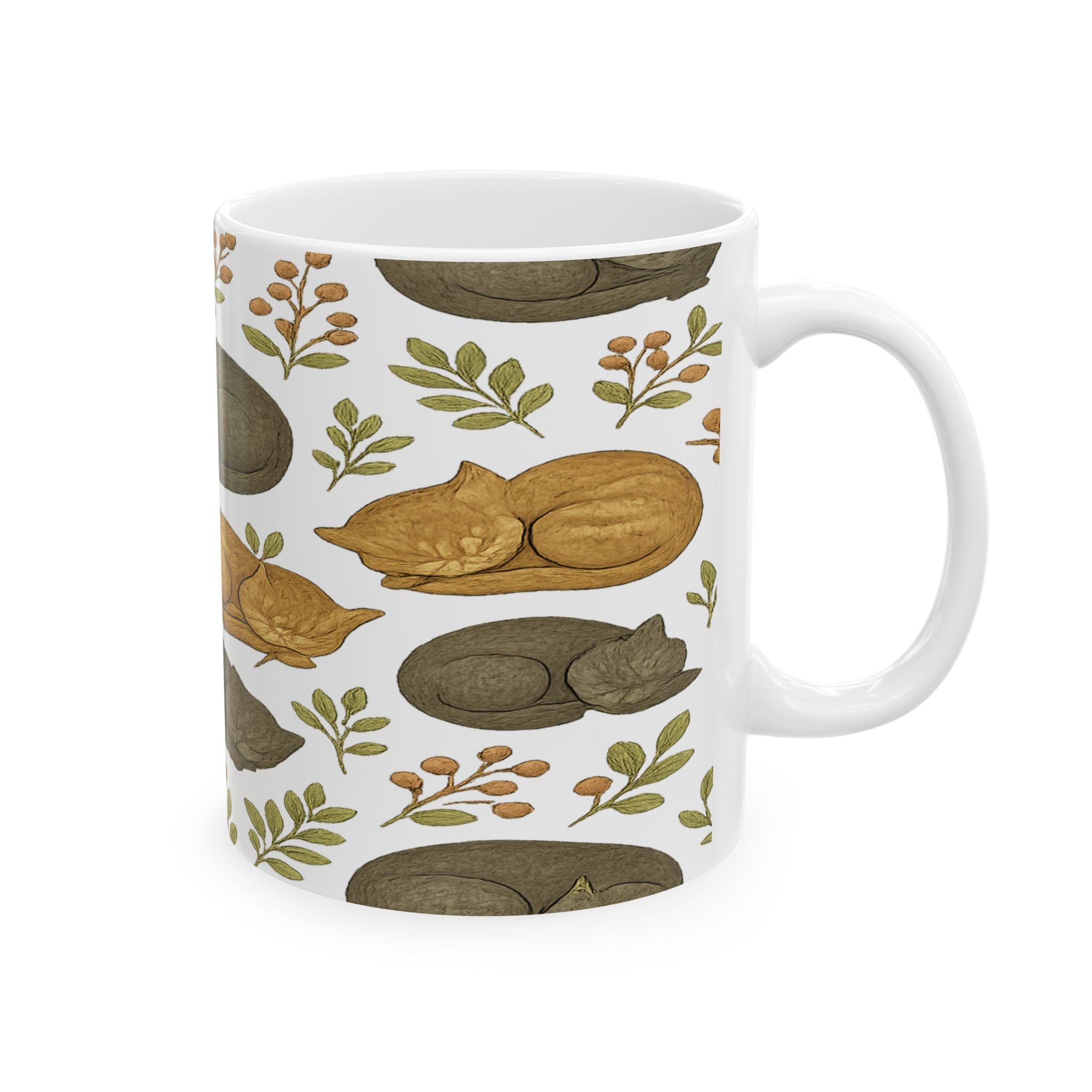 Vintage Sleeping Cats Full Wrap Coffee Mug | Cats Gift | Ceramic Mug