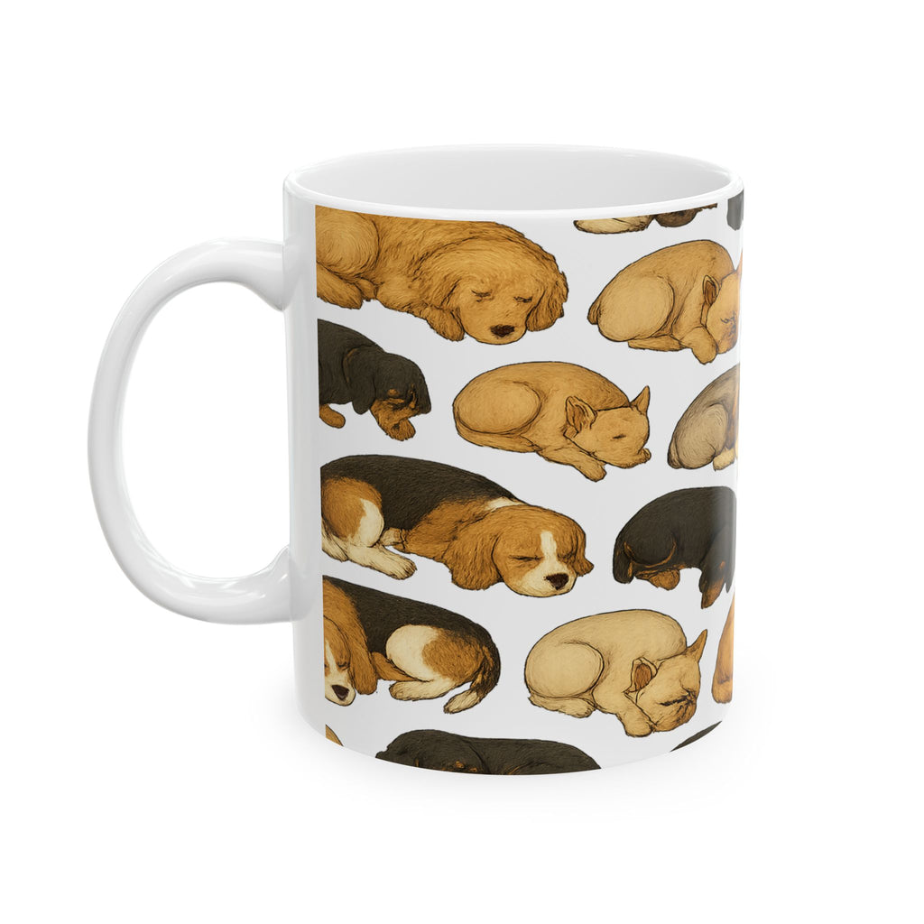 Botanical Sleeping Dogs Full Wrap Coffee Mug | Dogs Gift | Ceramic Mug
