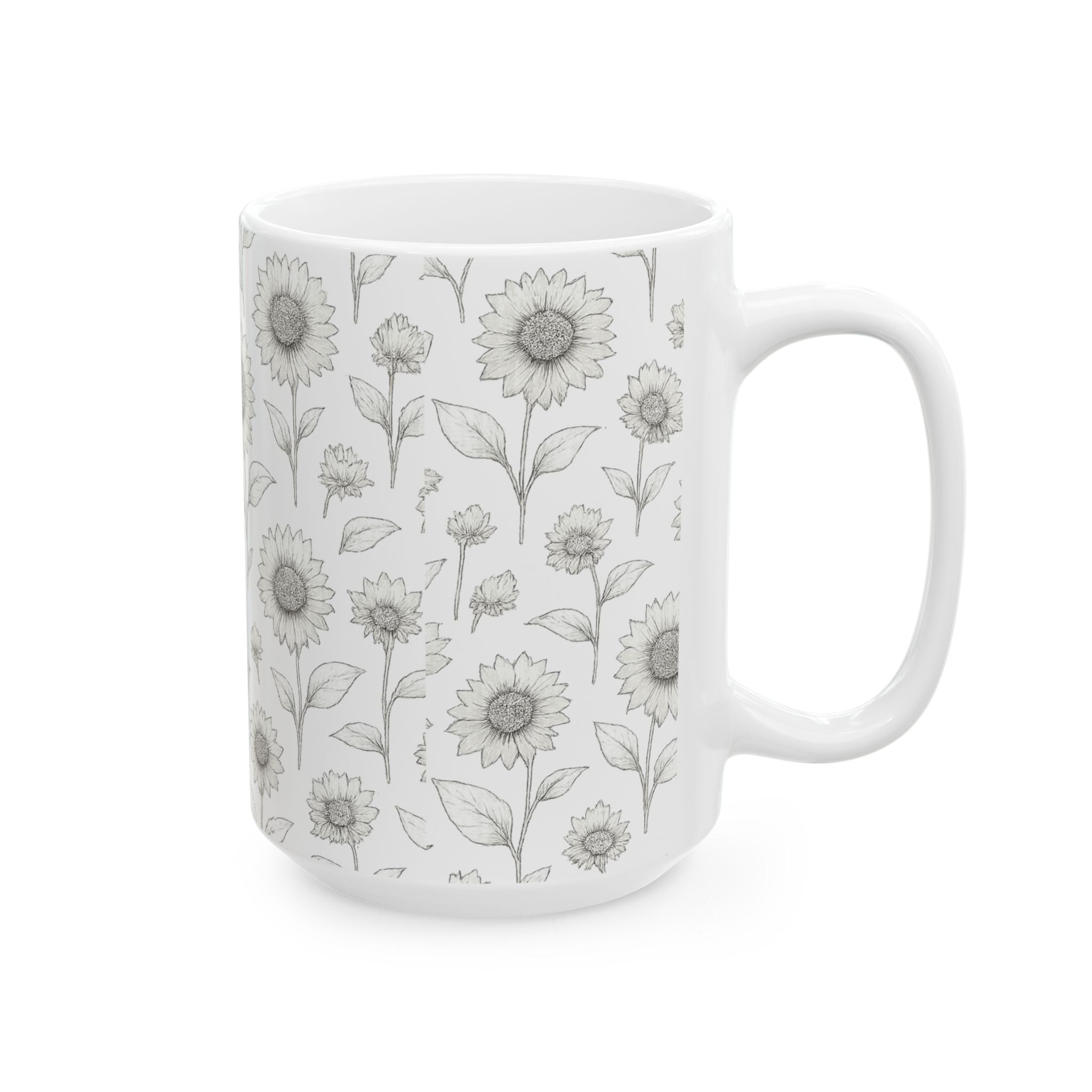 Delicate Sunflower Field Full Wrap Coffee Mug | Flowers Gift | Ceramic Mug