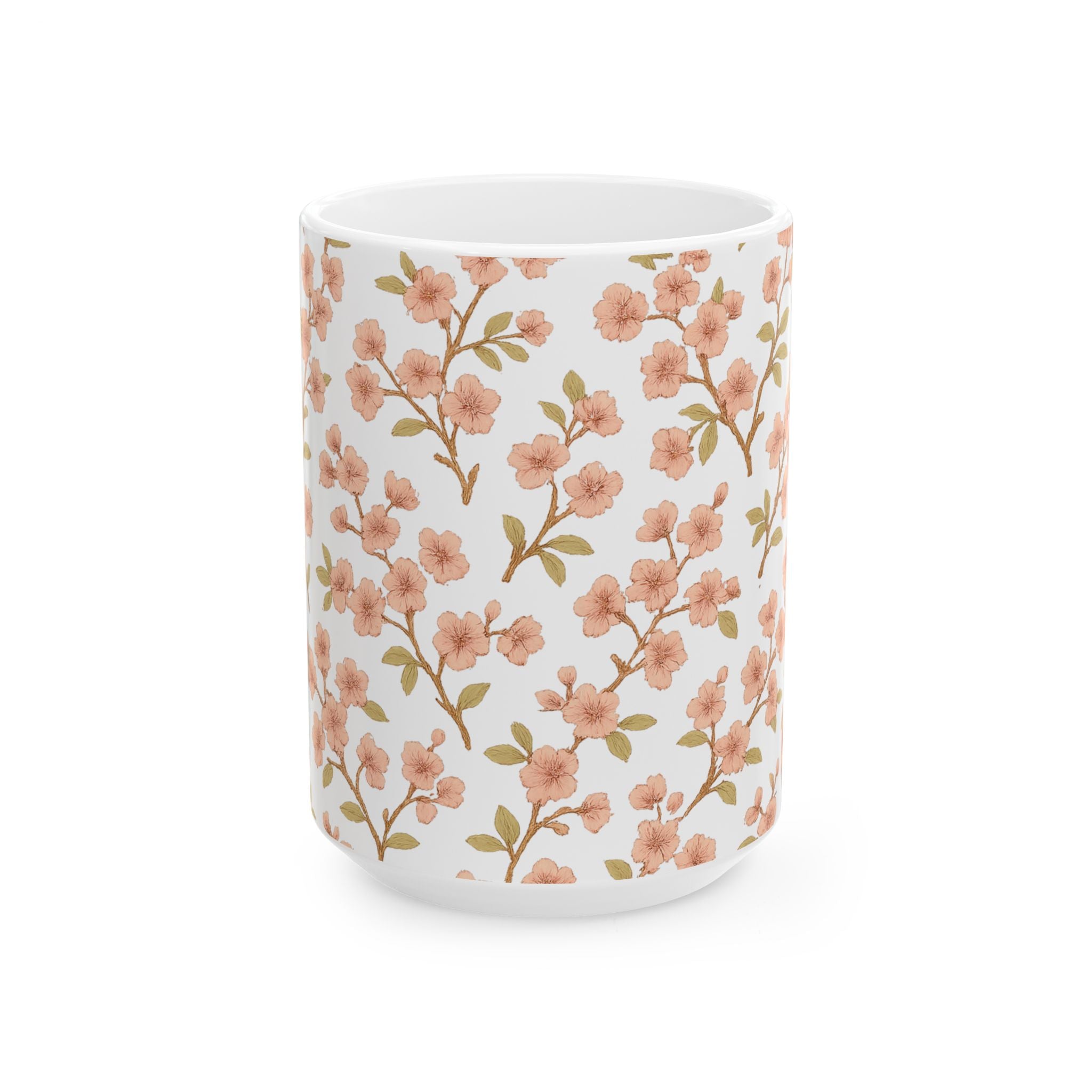 Vintage Cherry Blossom Branches Full Wrap Coffee Mug | Flowers Gift | Ceramic Mug