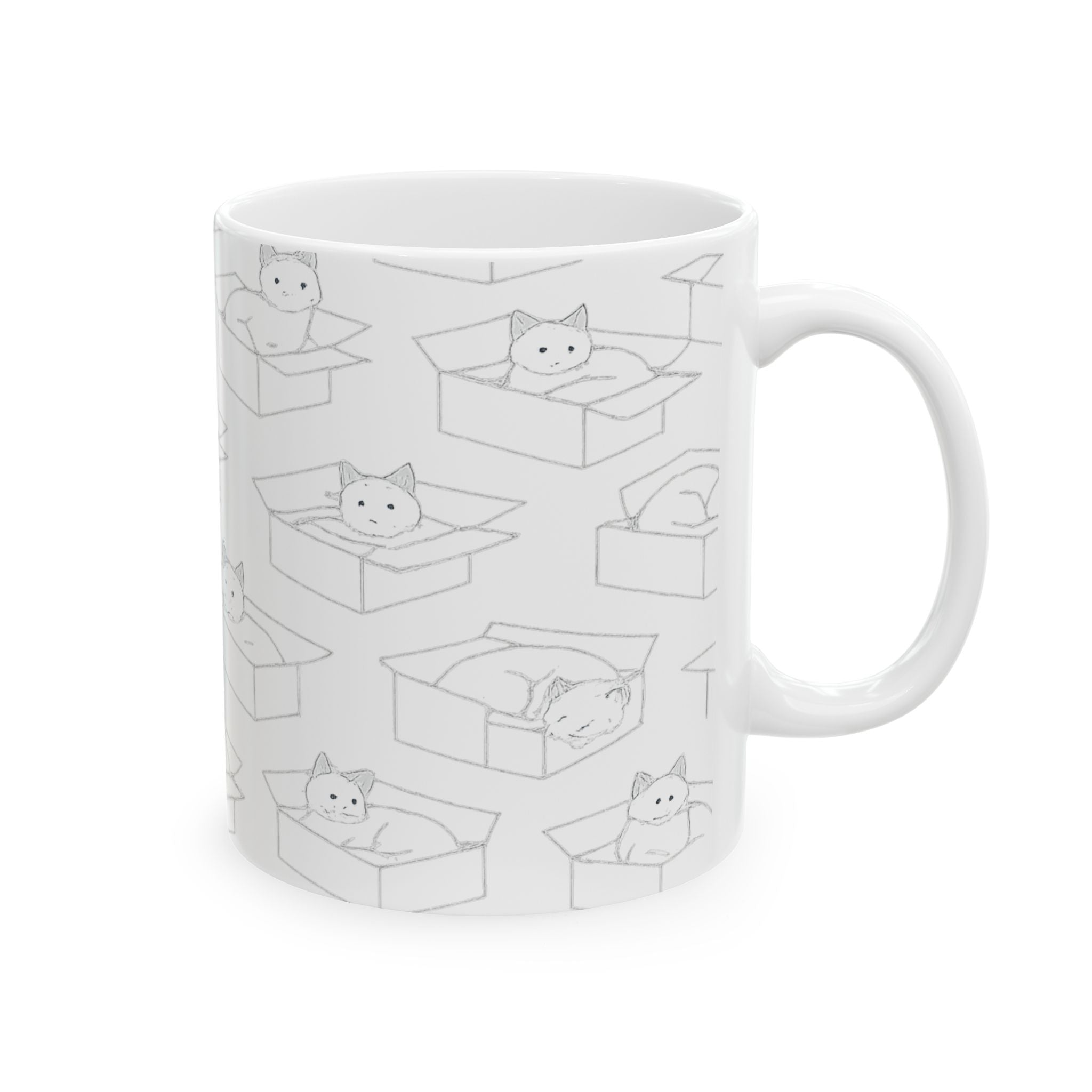 Delicate Cats In Boxes Full Wrap Coffee Mug | Cats Gift | Ceramic Mug