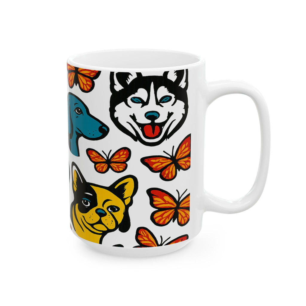 Bold Dogs And Butterflies Full Wrap Coffee Mug | Dogs Gift | Ceramic Mug