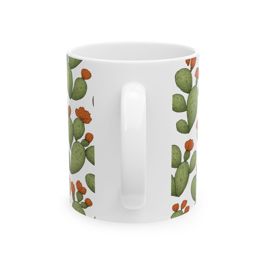 Botanical Prickly Pear Cactus Full Wrap Coffee Mug | Cactus Gift | Ceramic Mug
