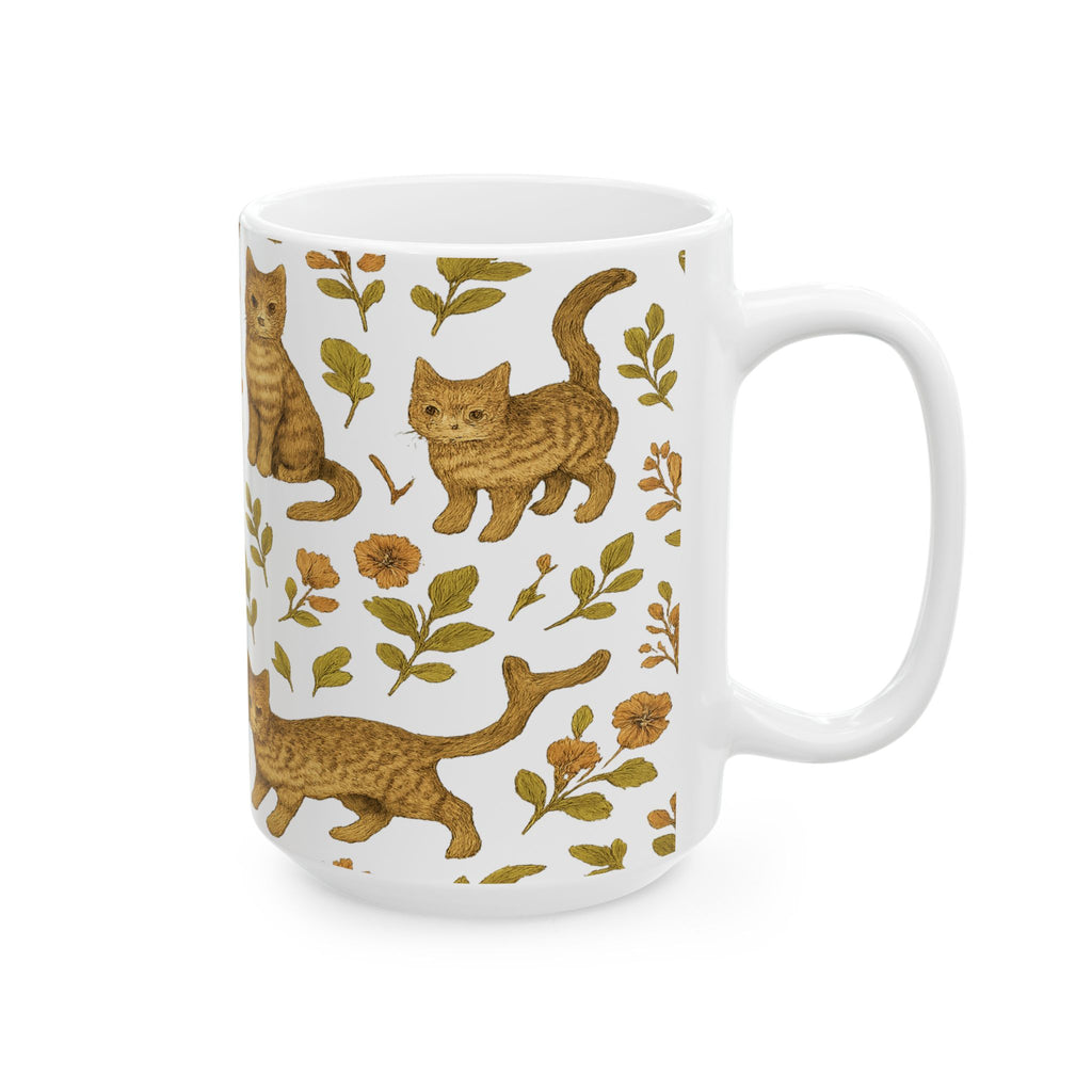 Vintage Curious Cats Full Wrap Coffee Mug | Cats Gift | Ceramic Mug