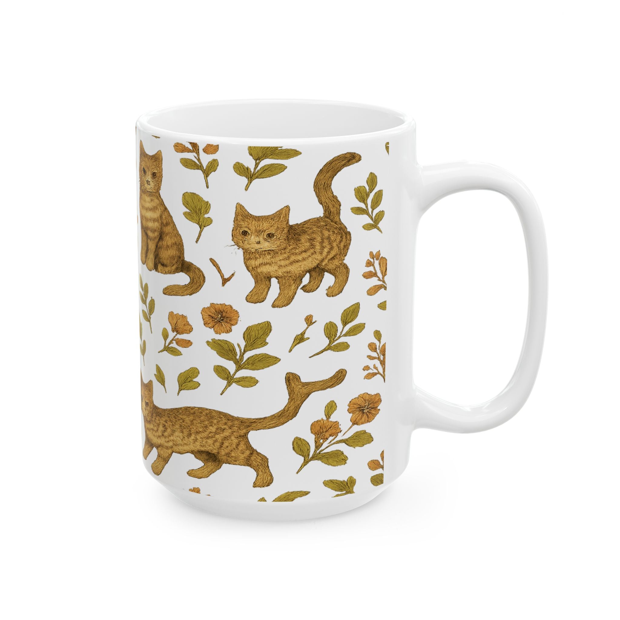 Vintage Curious Cats Full Wrap Coffee Mug | Cats Gift | Ceramic Mug