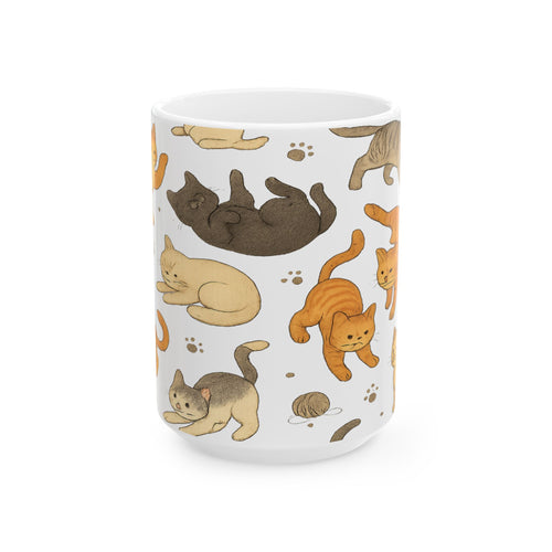 Botanical Playful Cats Full Wrap Coffee Mug | Cats Gift | Ceramic Mug