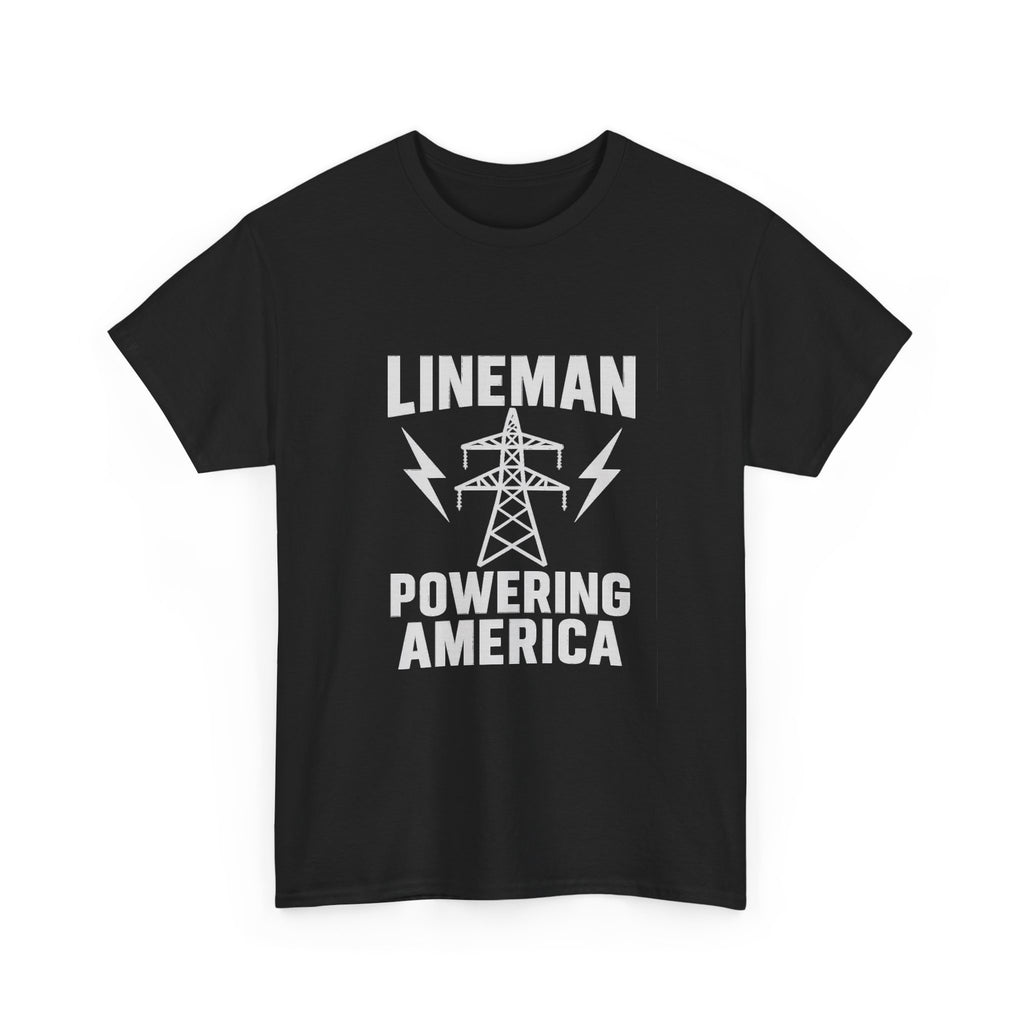 Lineman Powering America Electrician T-Shirt | Unique Gift | Graphic Tee