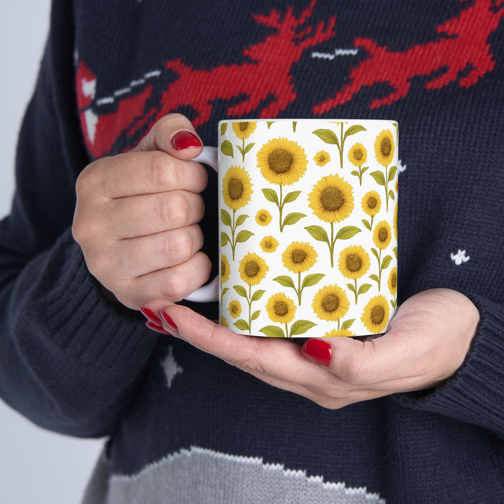 Vintage Sunflower Field Full Wrap Coffee Mug | Flowers Gift | Ceramic Mug