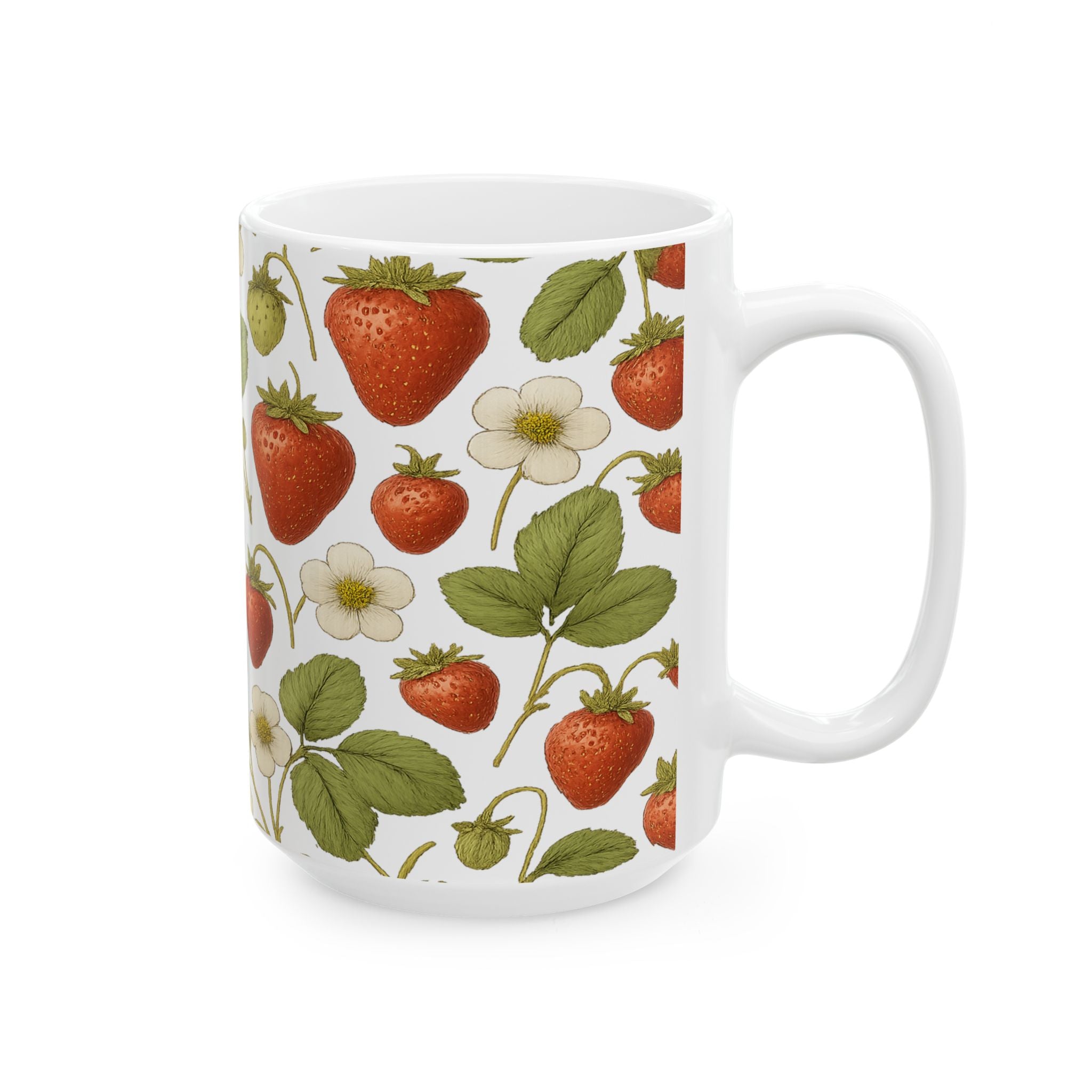 Botanical Strawberries Full Wrap Coffee Mug | Fruit Gift | Ceramic Mug