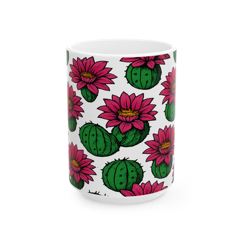 Bold Blooming Cactus Flowers Pattern Coffee Mug | Cactus Lover Gift | Ceramic Mug