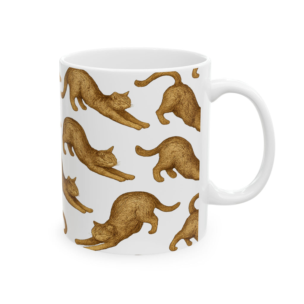 Vintage Stretching Cats Full Wrap Coffee Mug | Cats Gift | Ceramic Mug