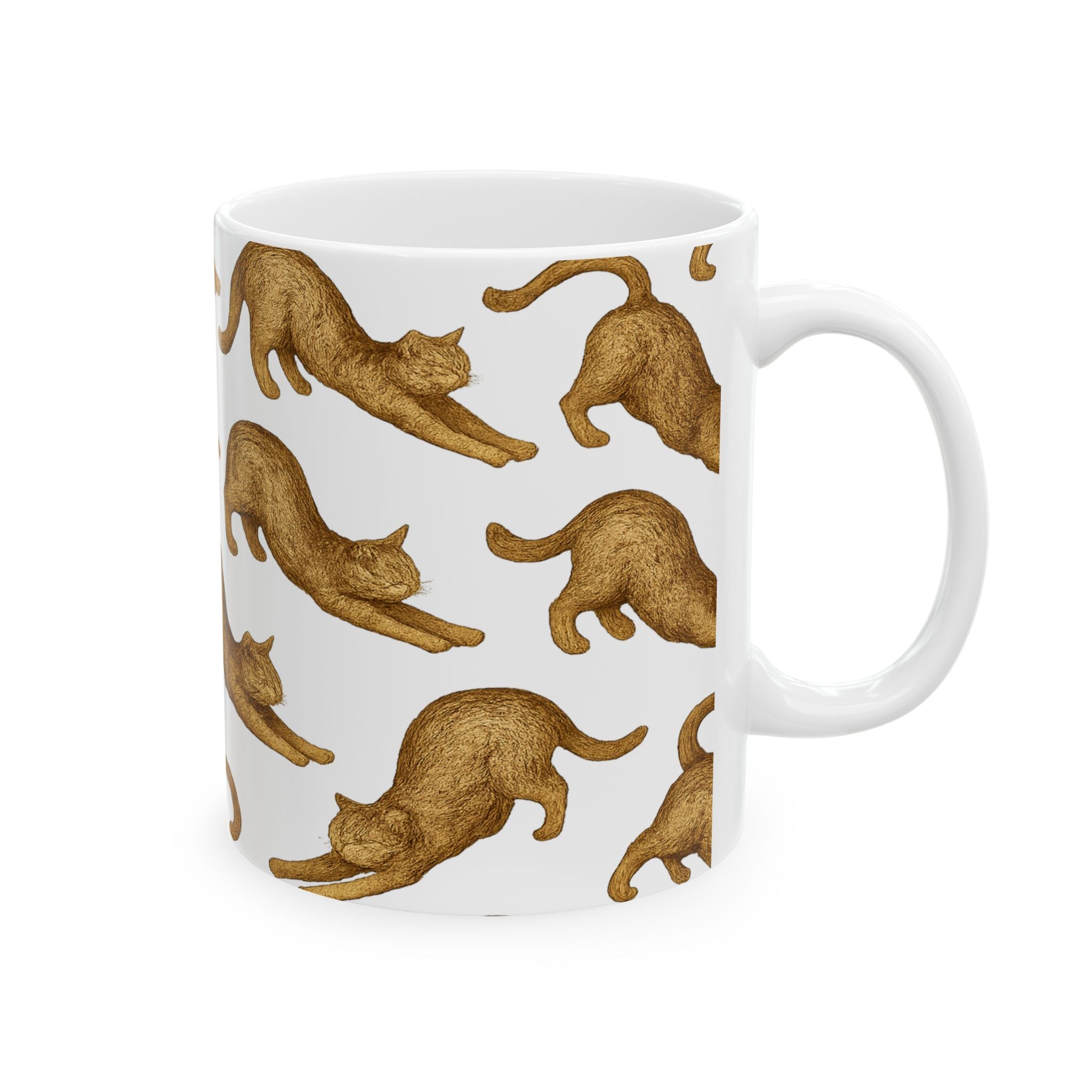 Vintage Stretching Cats Full Wrap Coffee Mug | Cats Gift | Ceramic Mug