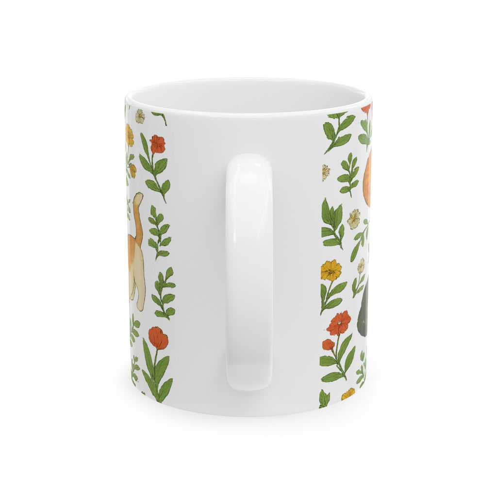 Botanical Cats In Garden Full Wrap Coffee Mug | Cats Gift | Ceramic Mug