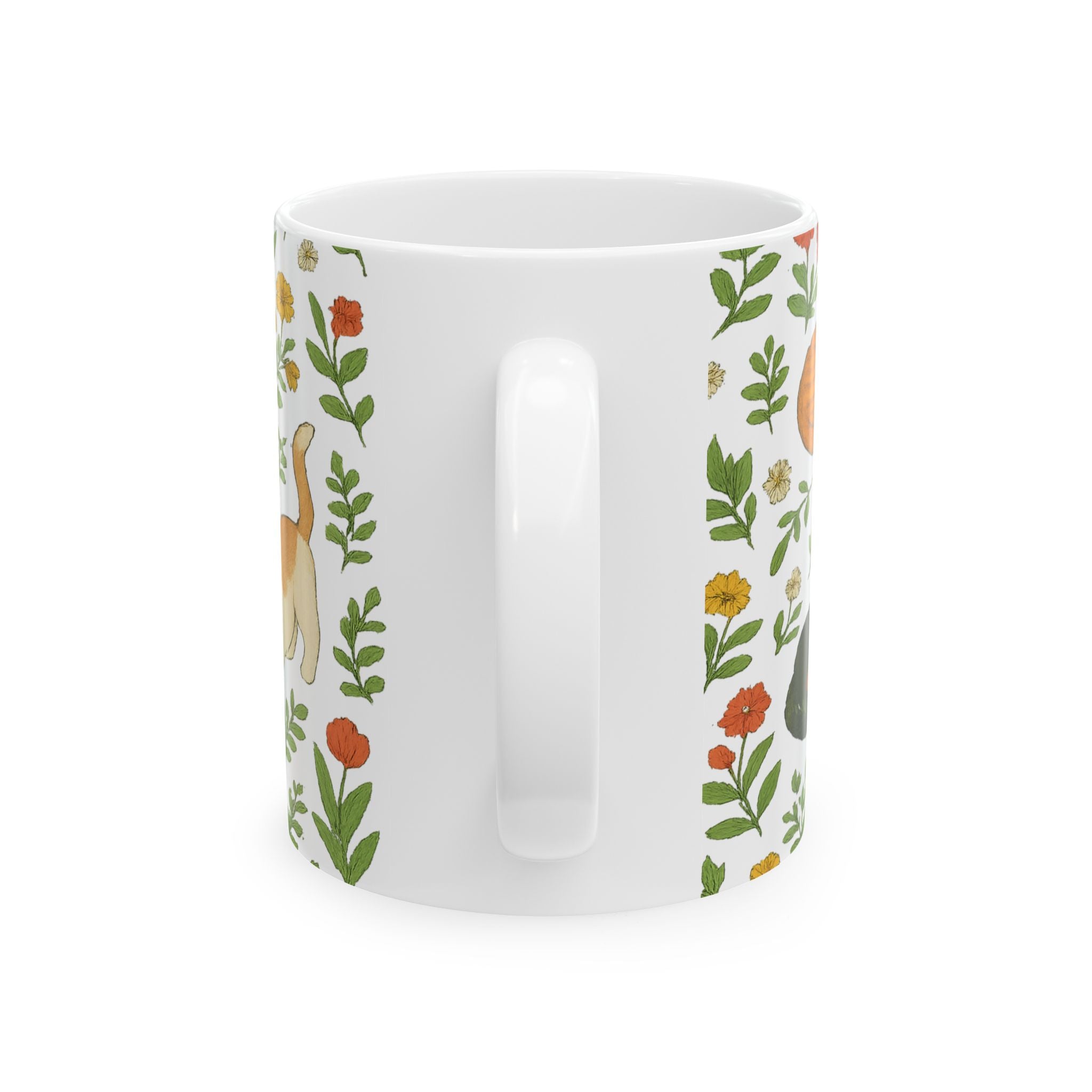 Botanical Cats In Garden Full Wrap Coffee Mug | Cats Gift | Ceramic Mug