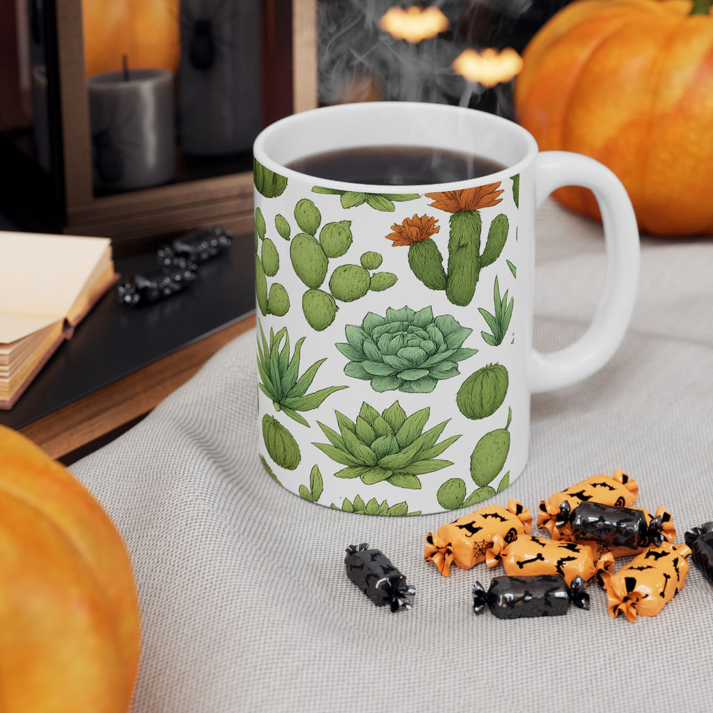 Botanical Desert Garden Succulents Full Wrap Coffee Mug | Cactus Gift | Ceramic Mug