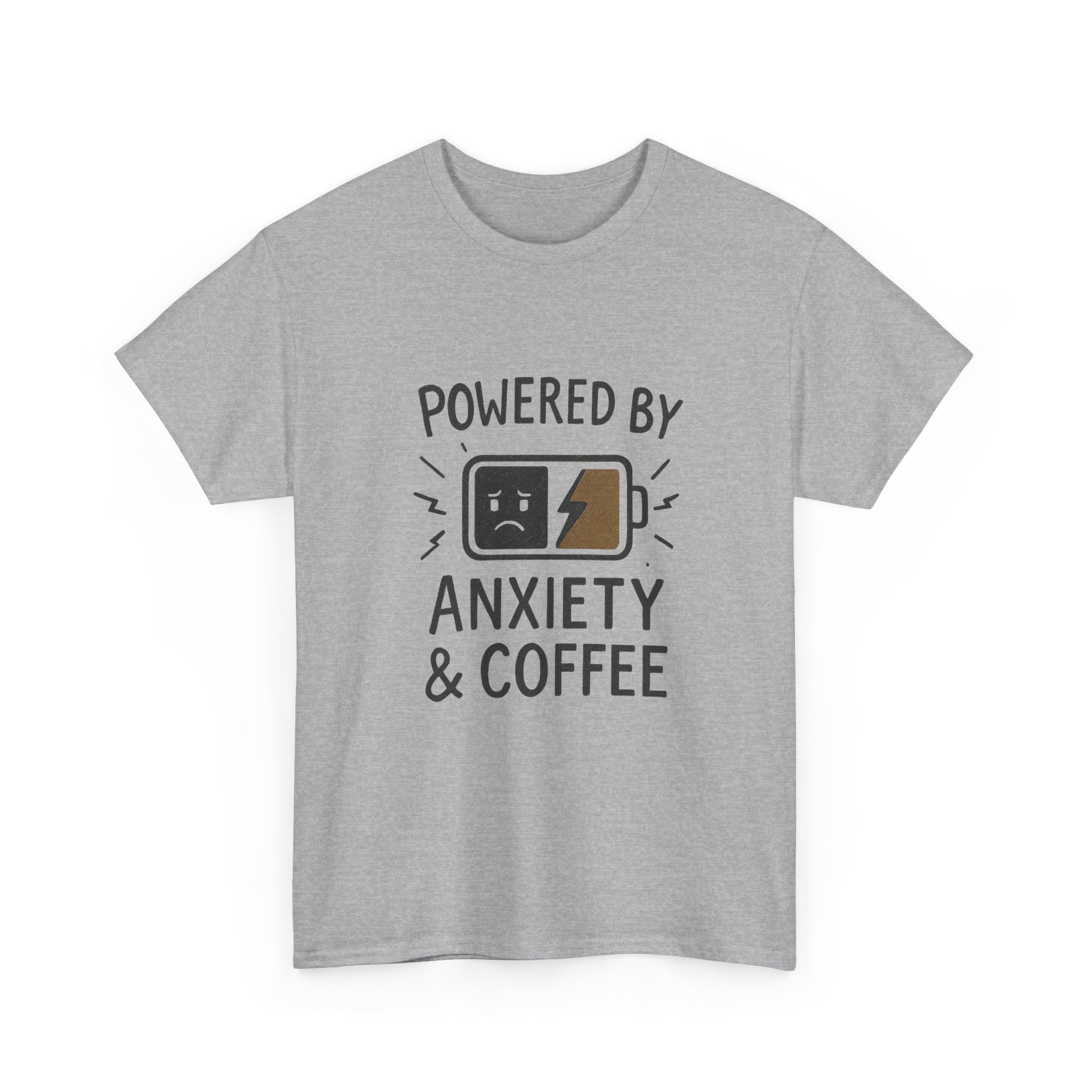 Powered By Anxiety And Coffee Funny T-Shirt | Coffee Lover Gift | Graphic Tee