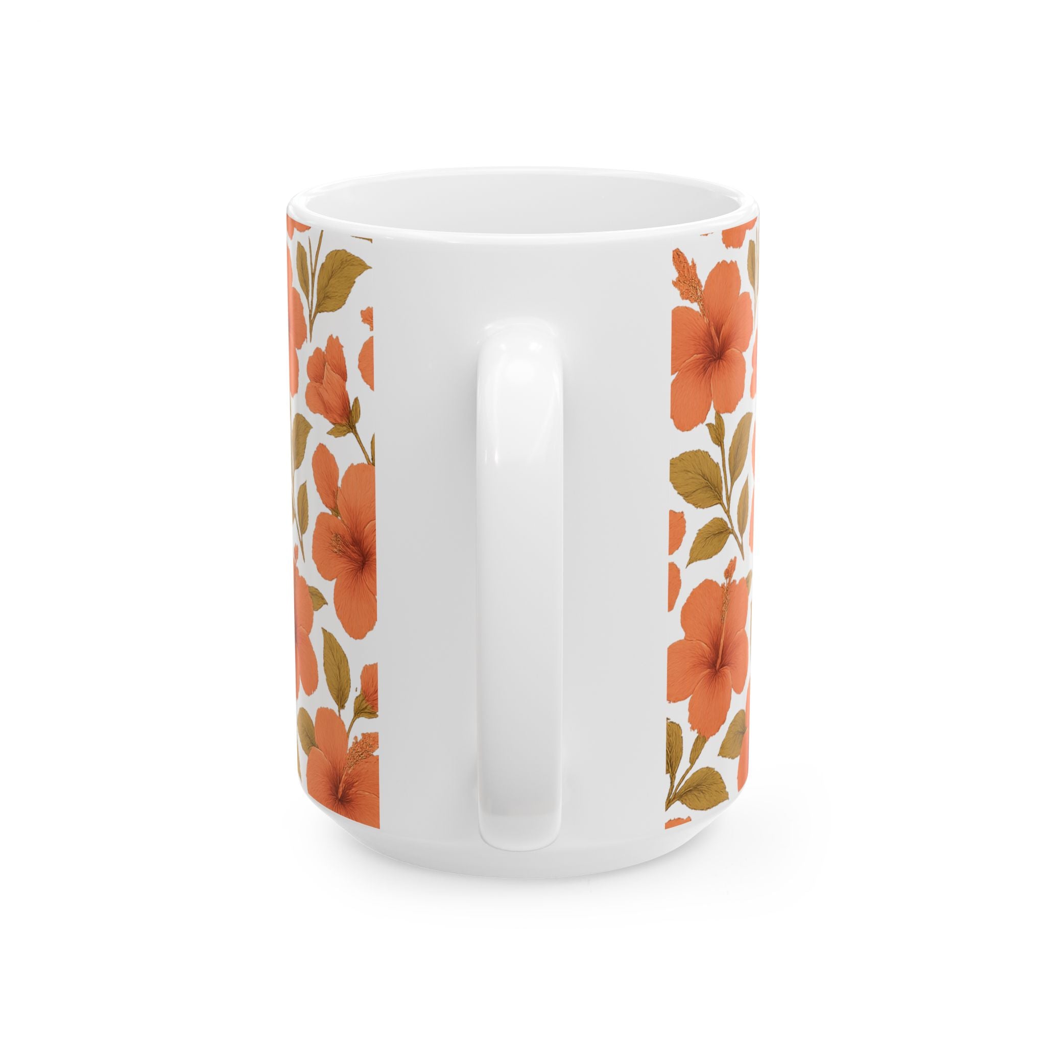 Vintage Hibiscus Tropical Full Wrap Coffee Mug | Flowers Gift | Ceramic Mug