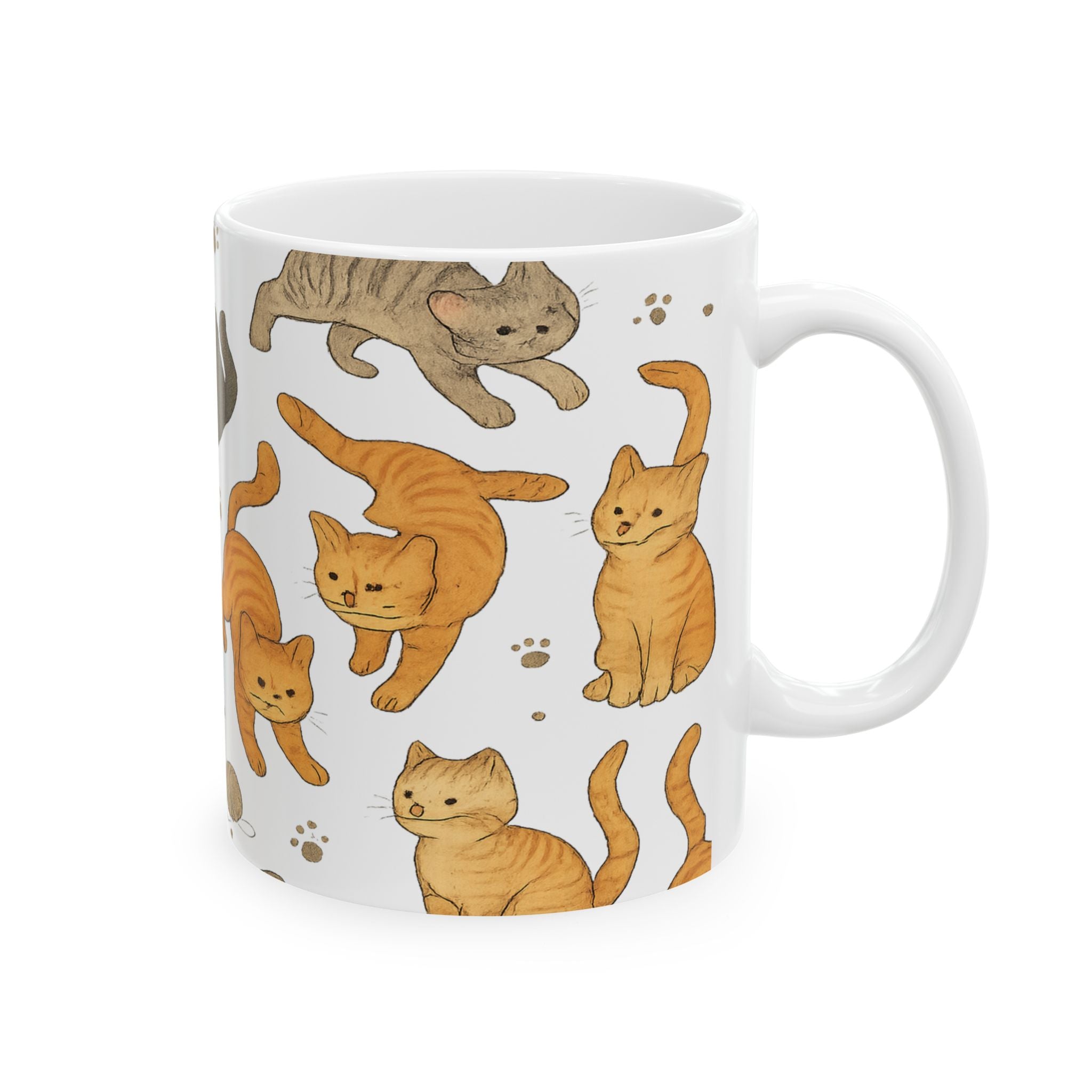Botanical Playful Cats Full Wrap Coffee Mug | Cats Gift | Ceramic Mug