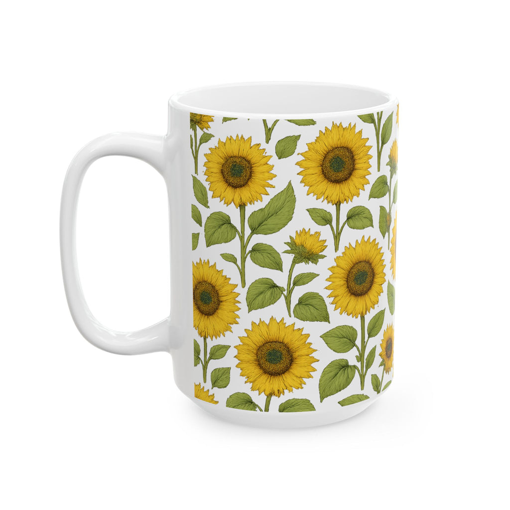Botanical Sunflower Field Full Wrap Coffee Mug | Flowers Gift | Ceramic Mug