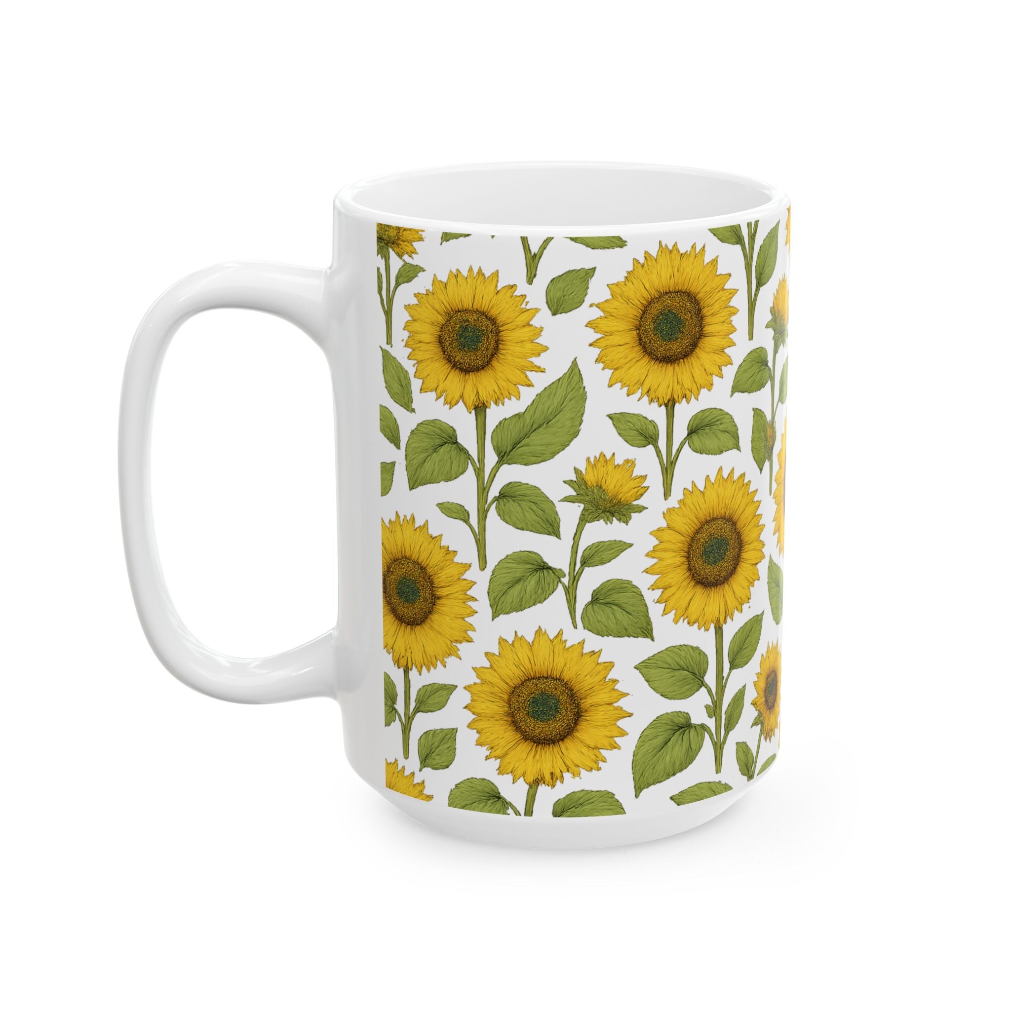 Botanical Sunflower Field Full Wrap Coffee Mug | Flowers Gift | Ceramic Mug