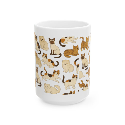 Cat Breeds Collection Pattern Coffee Mug | Cat Lover Gift | Ceramic Mug