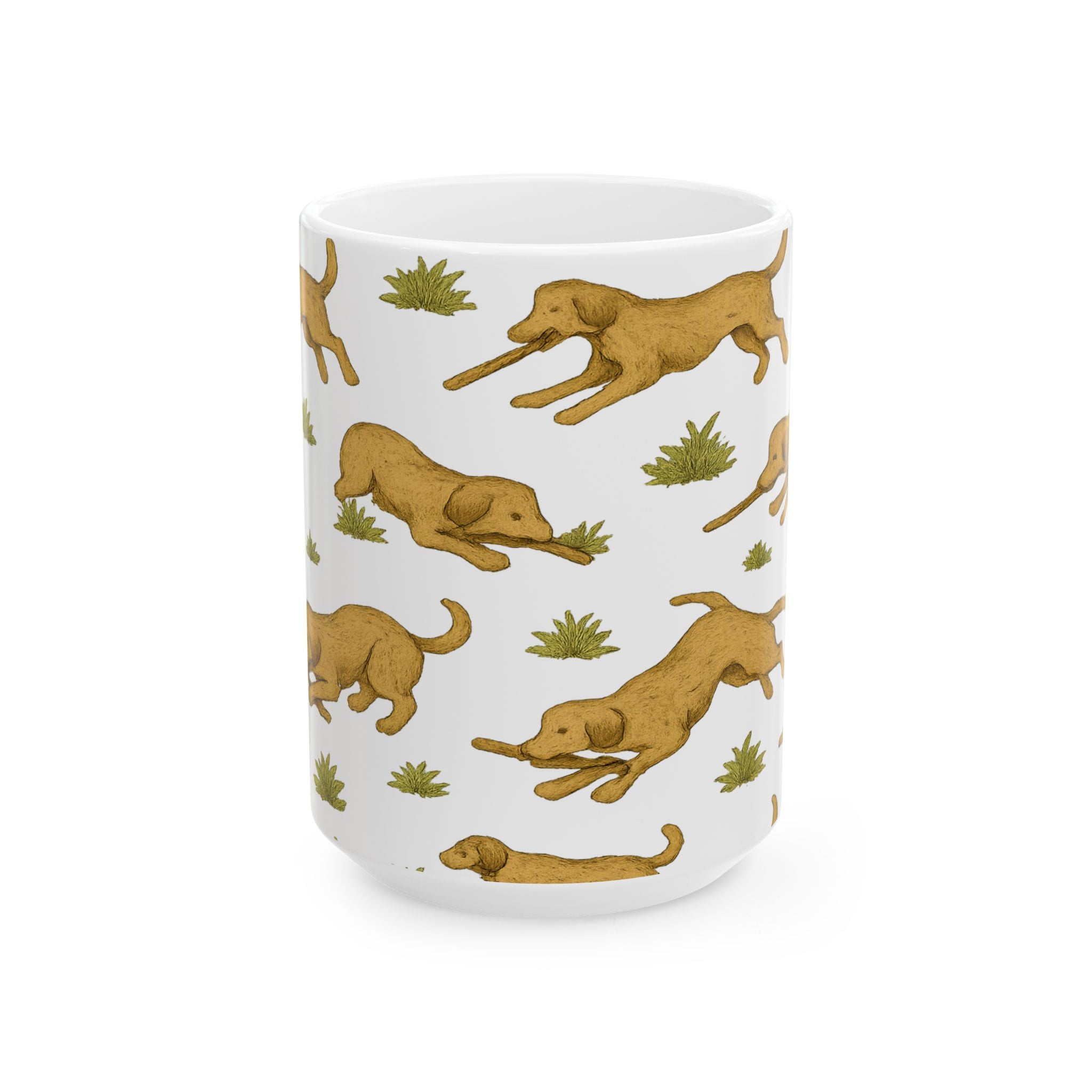 Vintage Dogs Playing Fetch Full Wrap Coffee Mug | Dogs Gift | Ceramic Mug