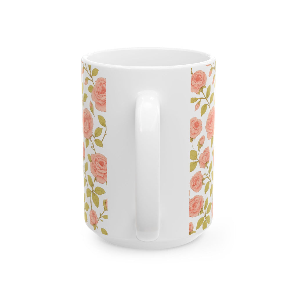 Vintage Pink Rose Garden Full Wrap Coffee Mug | Flowers Gift | Ceramic Mug