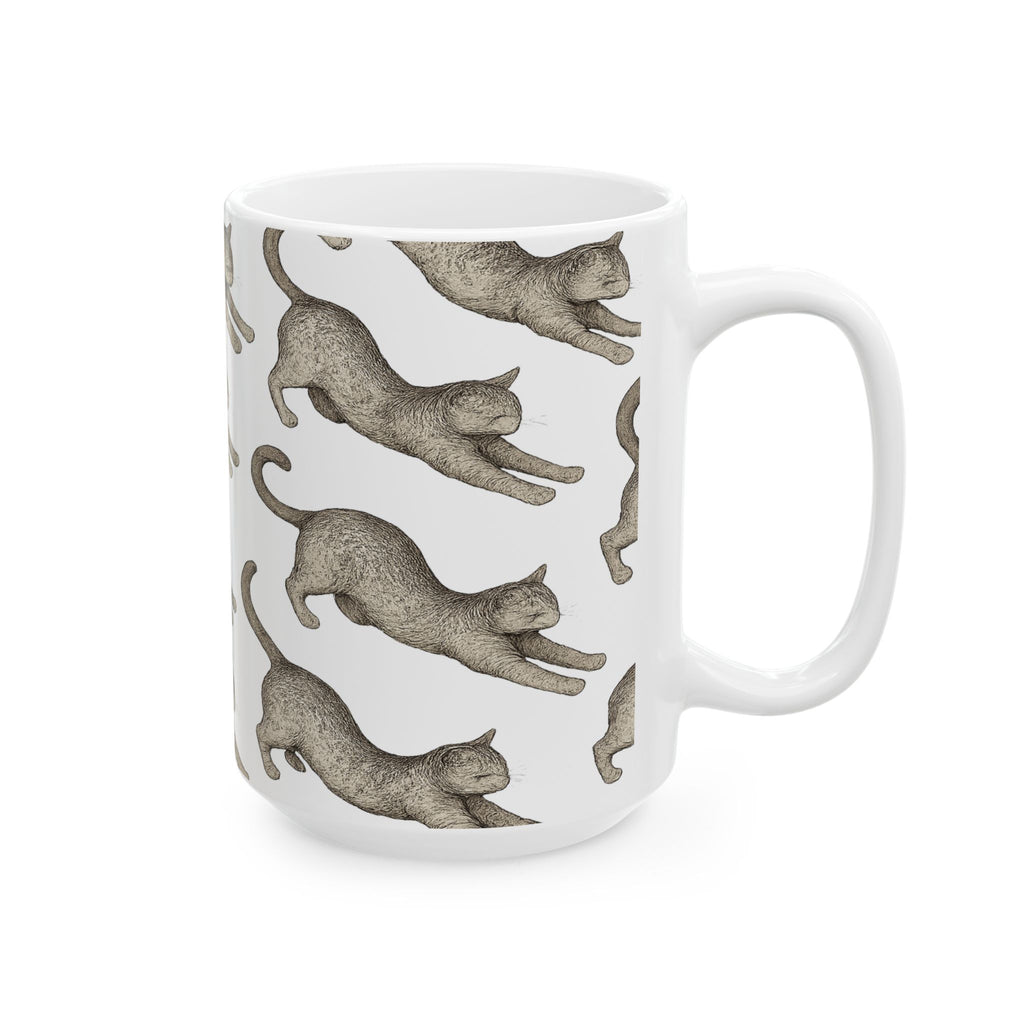 Botanical Stretching Cats Full Wrap Coffee Mug | Cats Gift | Ceramic Mug